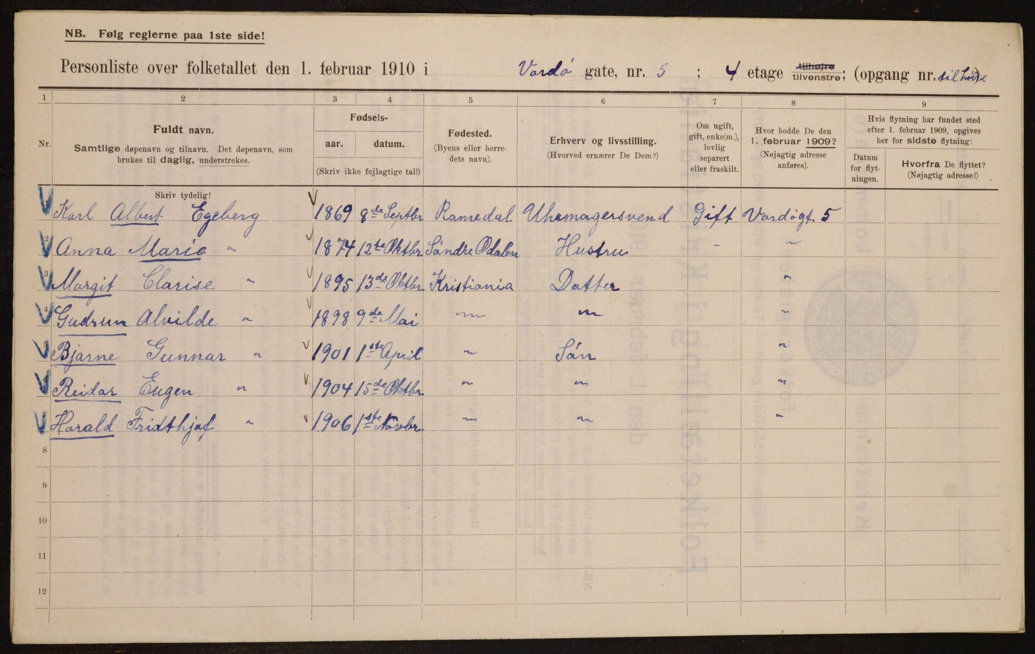 OBA, Kommunal folketelling 1.2.1910 for Kristiania, 1910, s. 115524