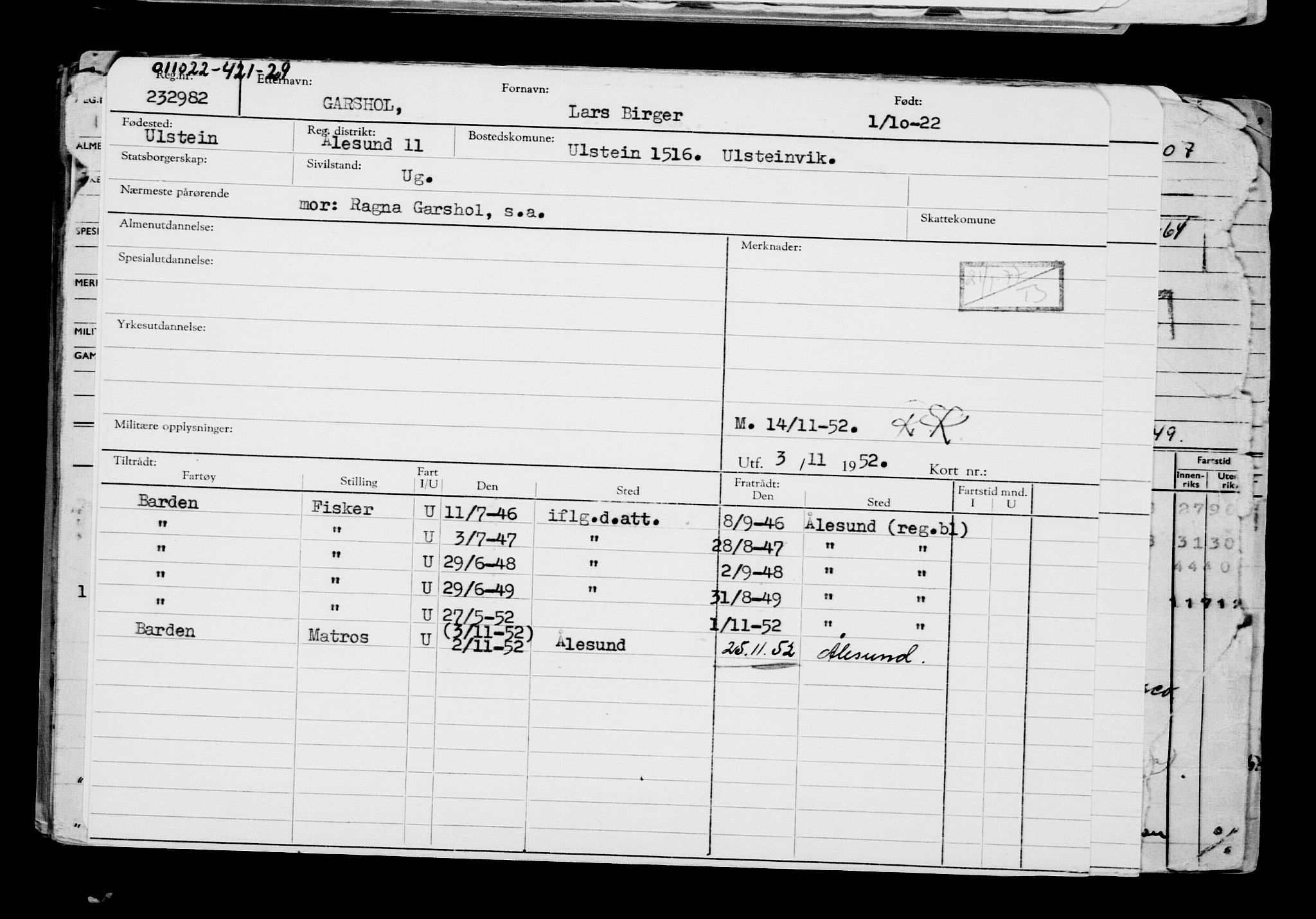 Direktoratet for sjømenn, AV/RA-S-3545/G/Gb/L0211: Hovedkort, 1922, s. 7
