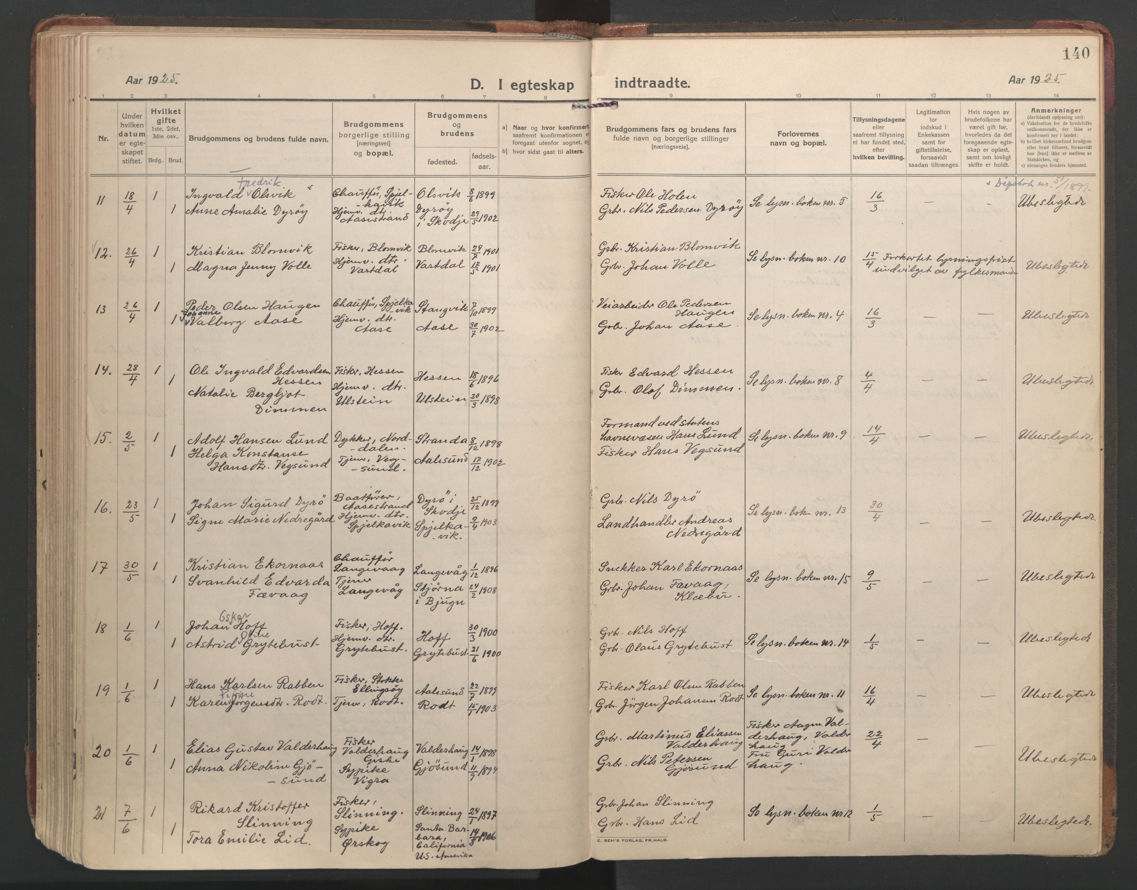 Ministerialprotokoller, klokkerbøker og fødselsregistre - Møre og Romsdal, SAT/A-1454/528/L0412: Ministerialbok nr. 528A21, 1920-1926, s. 140