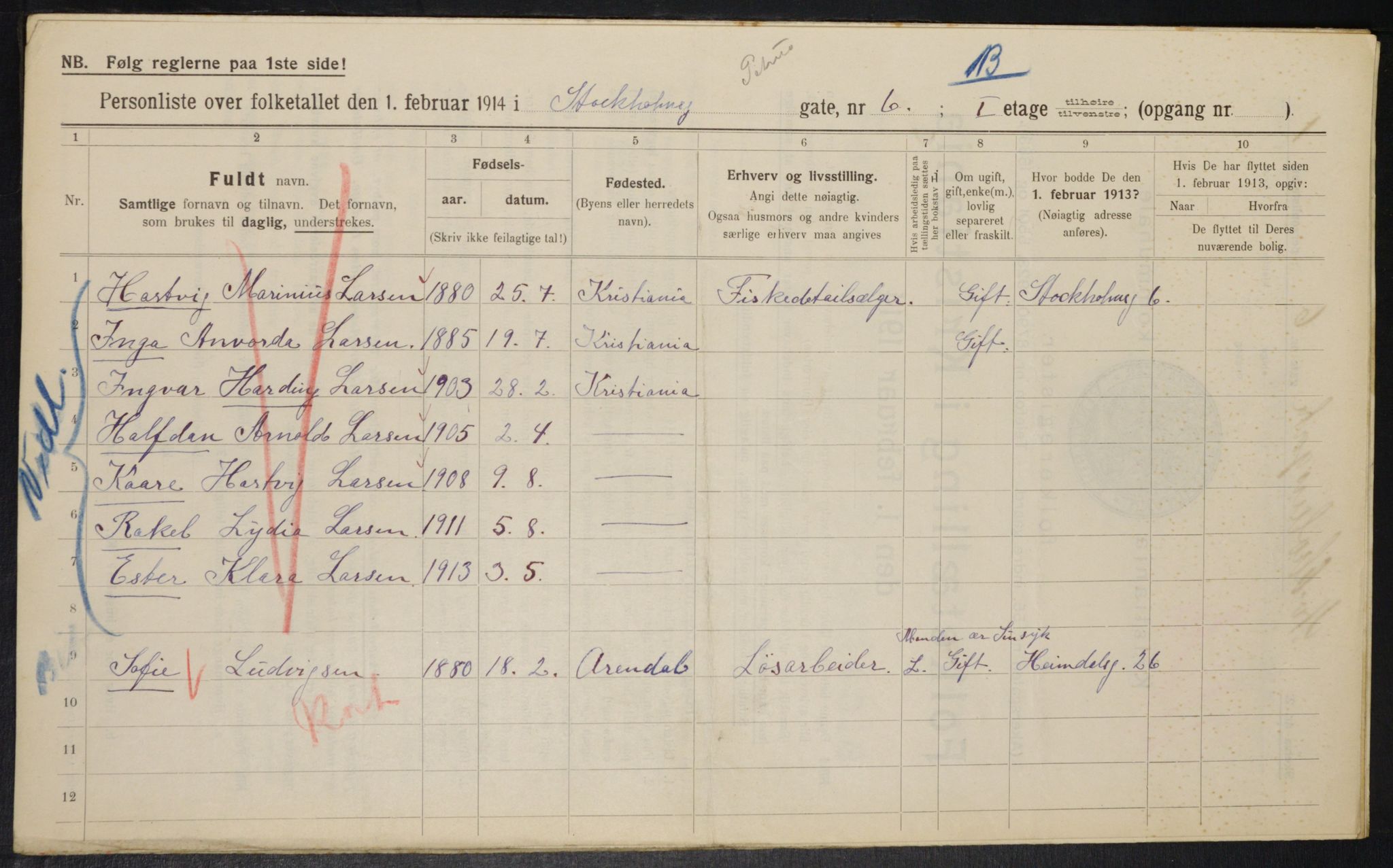 OBA, Kommunal folketelling 1.2.1914 for Kristiania, 1914, s. 103055
