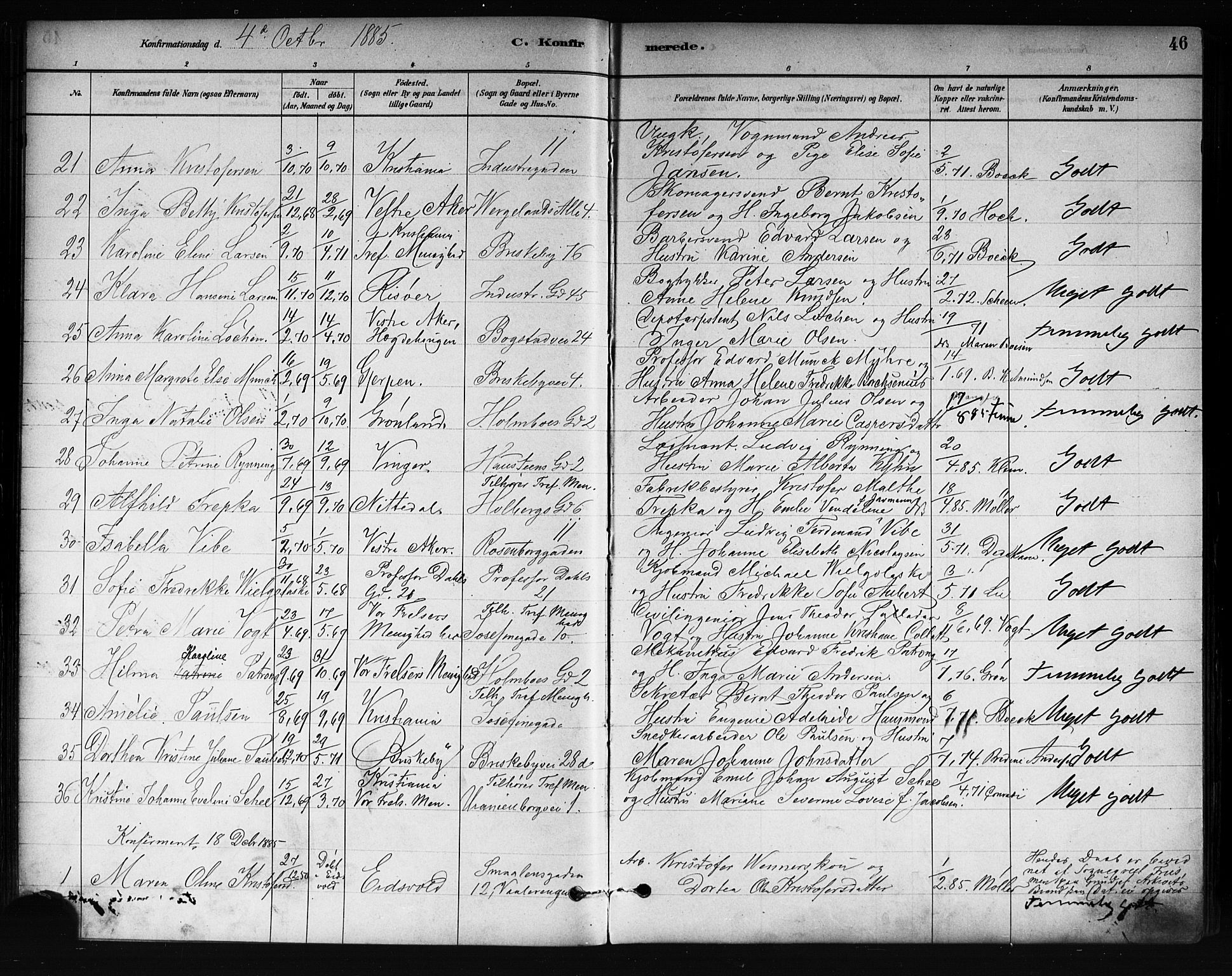 Uranienborg prestekontor Kirkebøker, AV/SAO-A-10877/F/Fa/L0002: Ministerialbok nr. 2, 1880-1896, s. 46