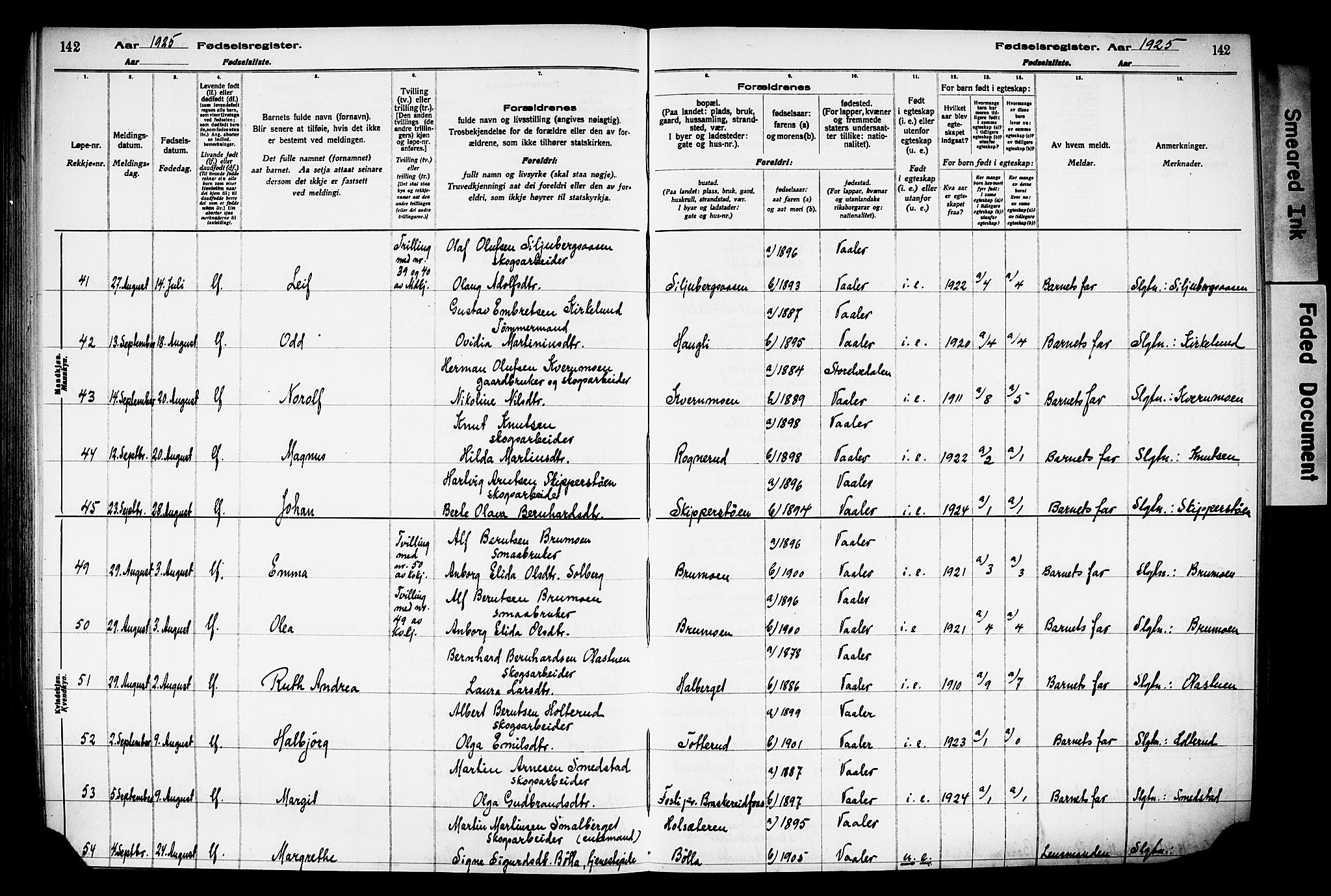 Våler prestekontor, Hedmark, AV/SAH-PREST-040/I/Id/L0001: Fødselsregister nr. 1, 1916-1930, s. 142