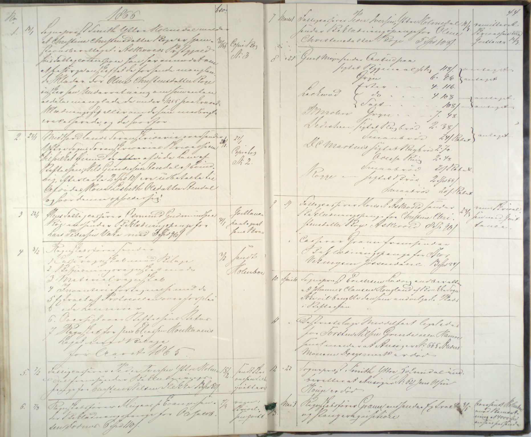 Lepraarkiver - Pleiestiftelsen for spedalske no.1, SAB/A-60601/B.c/L0001: Journal, 1857-1882, s. 43b-44a