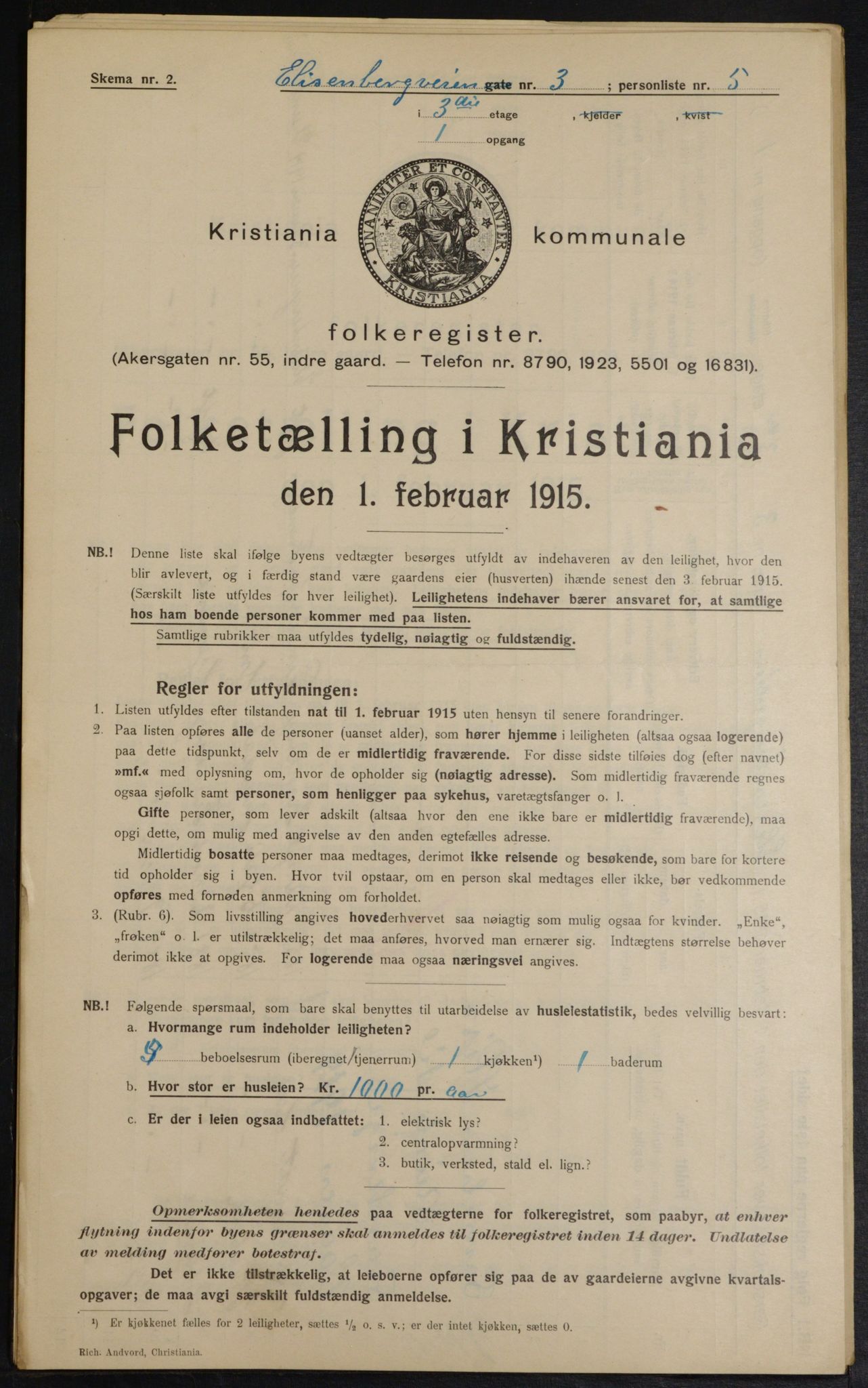 OBA, Kommunal folketelling 1.2.1915 for Kristiania, 1915, s. 19992
