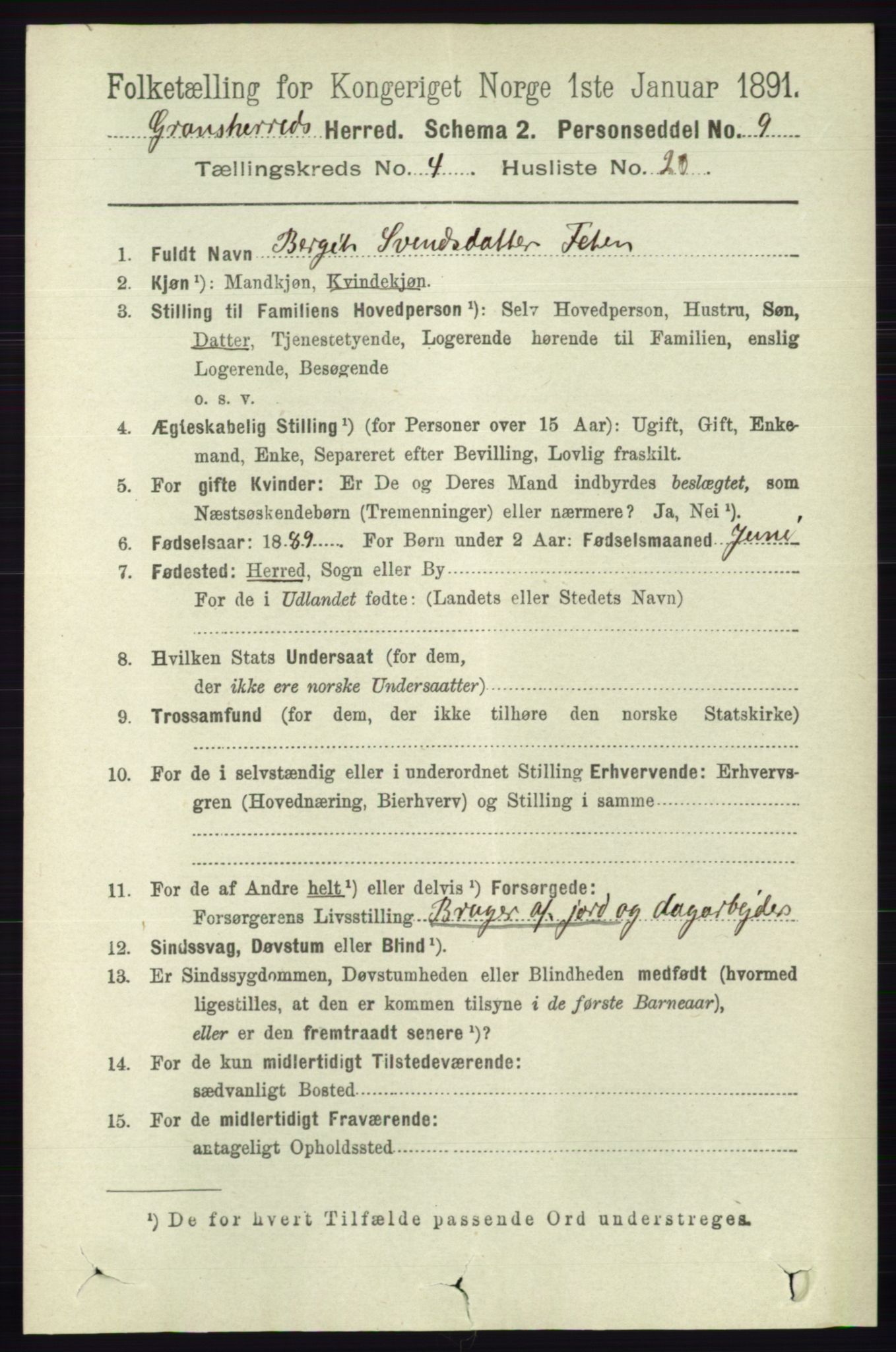 RA, Folketelling 1891 for 0824 Gransherad herred, 1891, s. 816