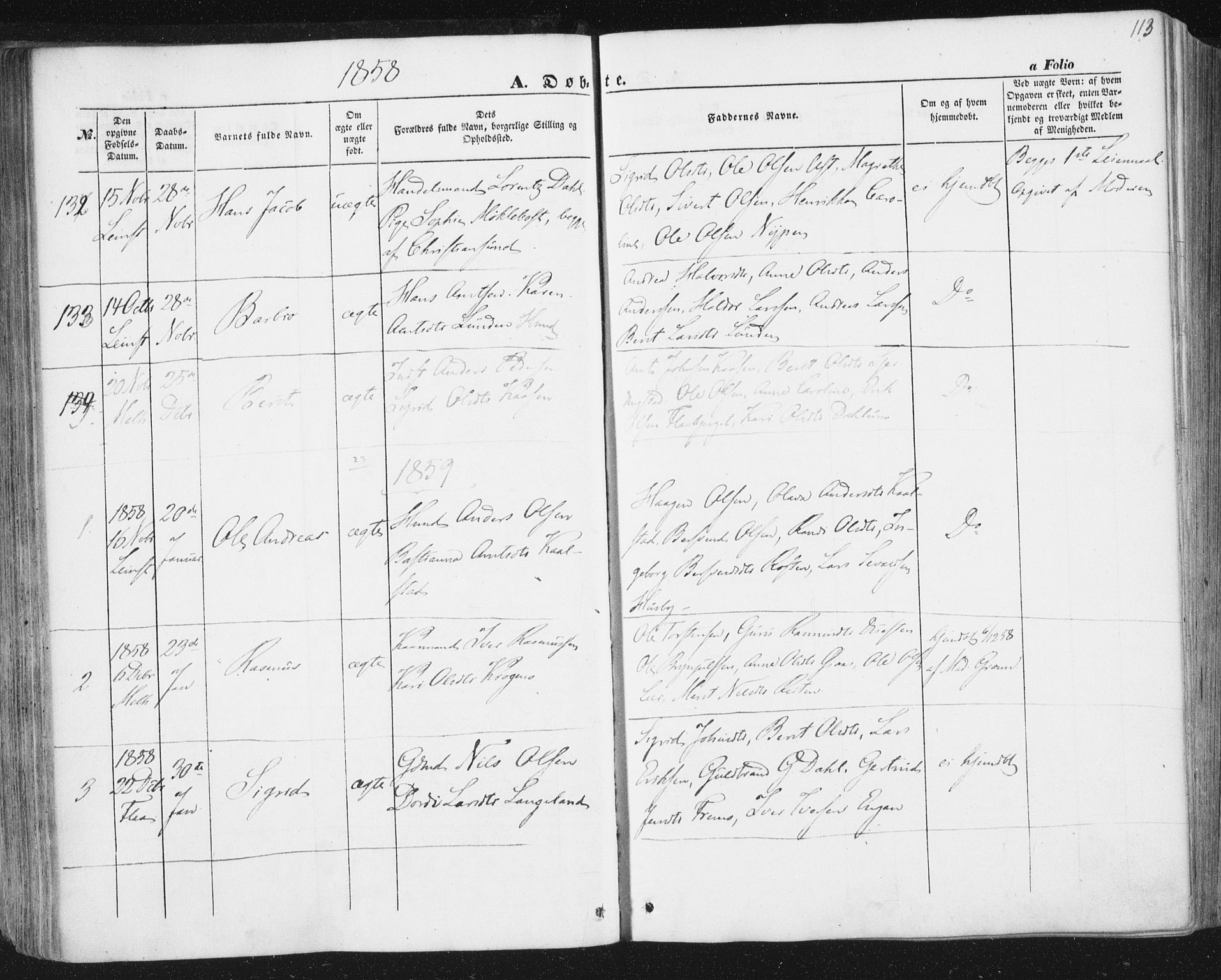 Ministerialprotokoller, klokkerbøker og fødselsregistre - Sør-Trøndelag, SAT/A-1456/691/L1076: Ministerialbok nr. 691A08, 1852-1861, s. 113