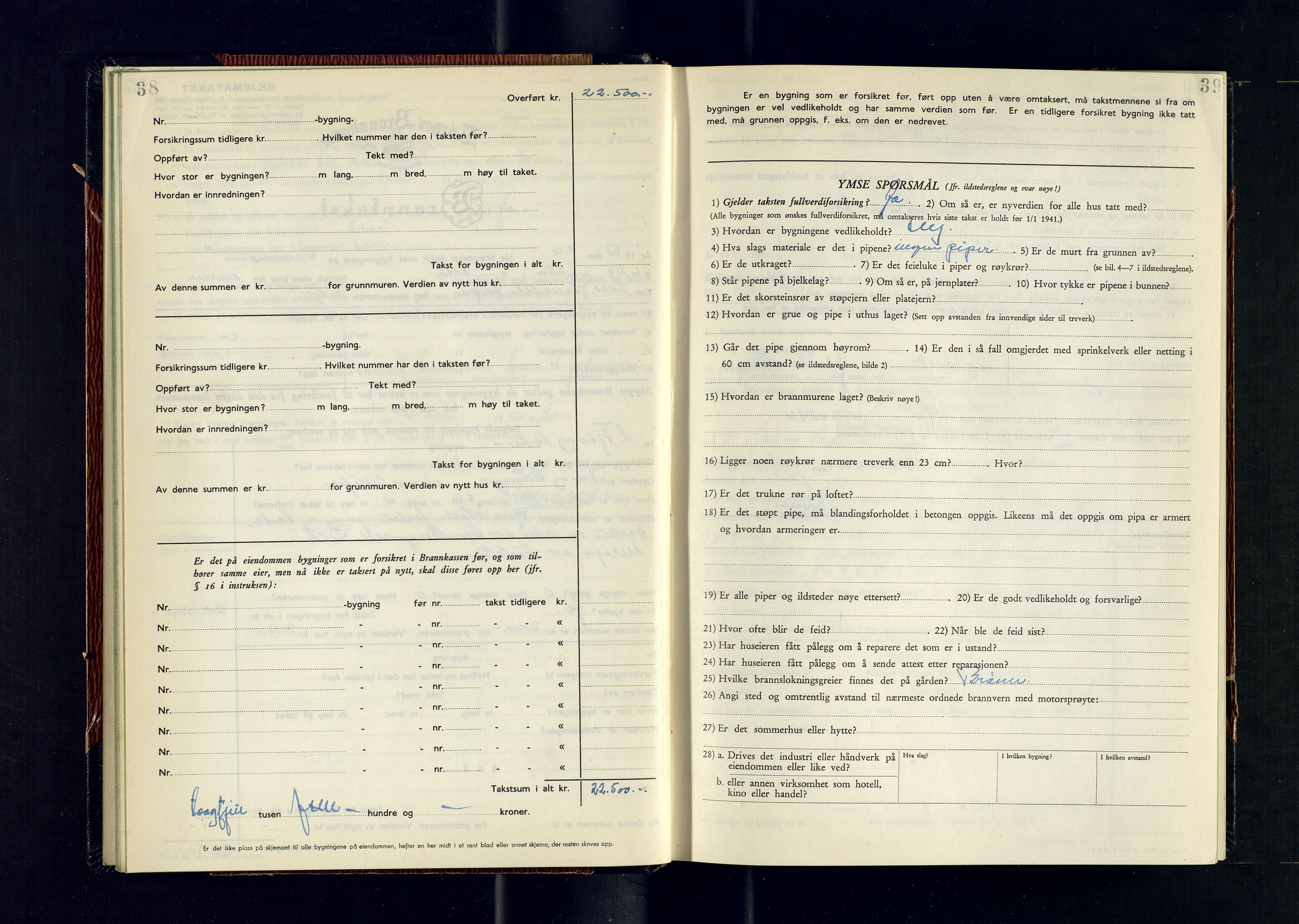 Alta lensmannskontor, AV/SATØ-S-1165/O/Ob/L0184: Branntakstprotokoll, 1950-1953, s. 38-39