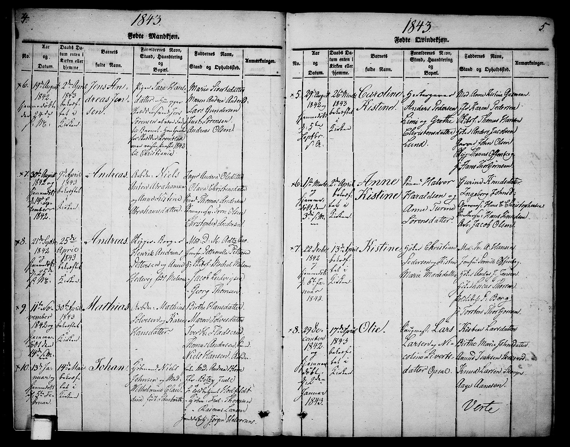 Skien kirkebøker, AV/SAKO-A-302/G/Ga/L0003: Klokkerbok nr. 3, 1843-1847, s. 4-5