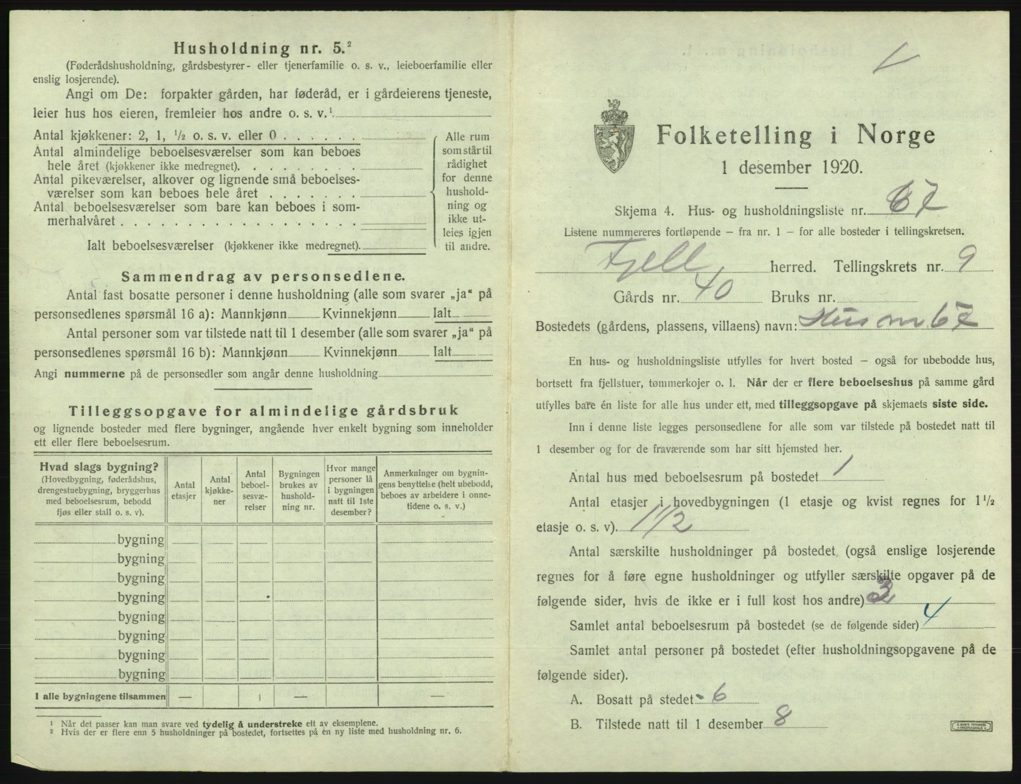 SAB, Folketelling 1920 for 1246 Fjell herred, 1920, s. 1077