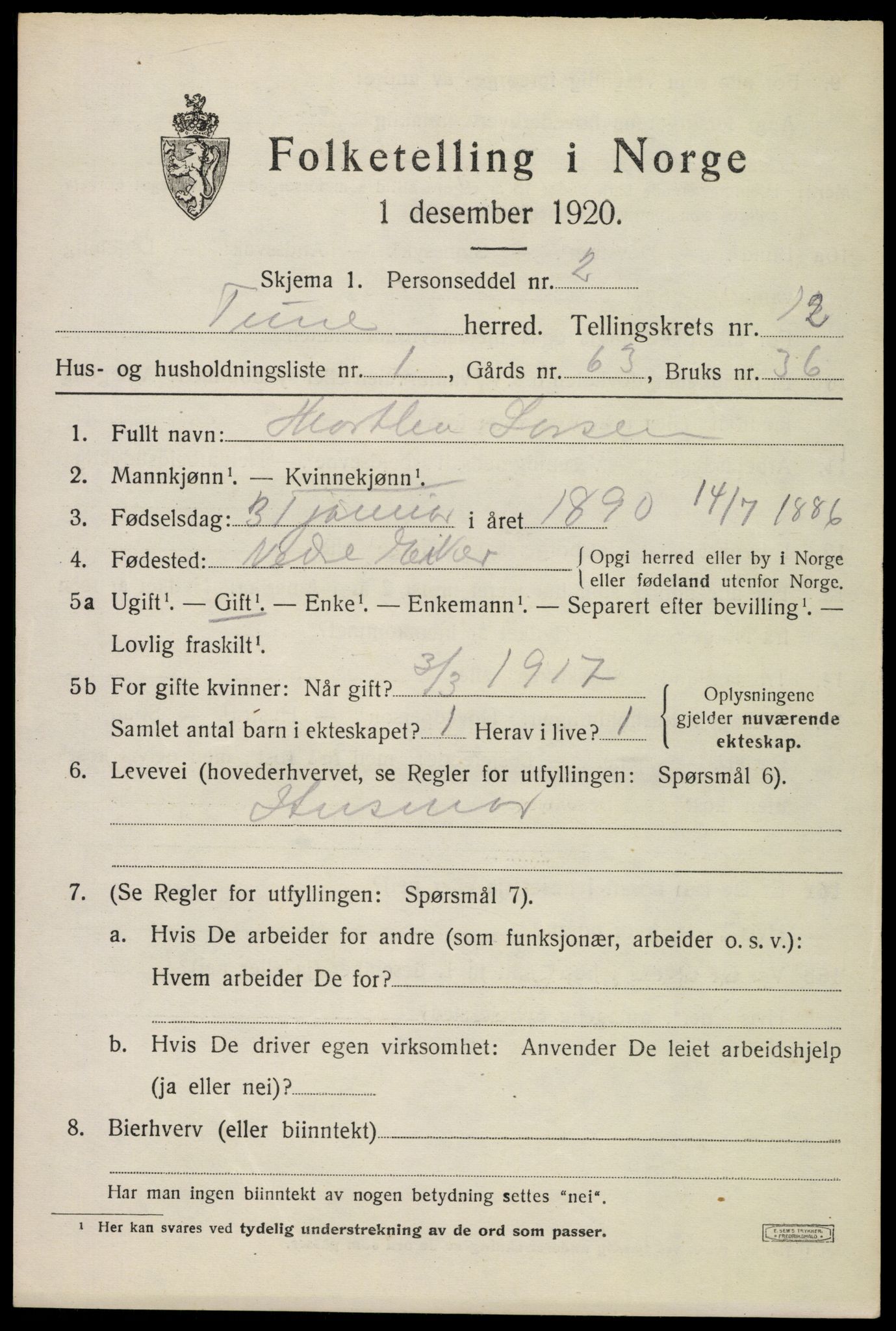 SAO, Folketelling 1920 for 0130 Tune herred, 1920, s. 16902