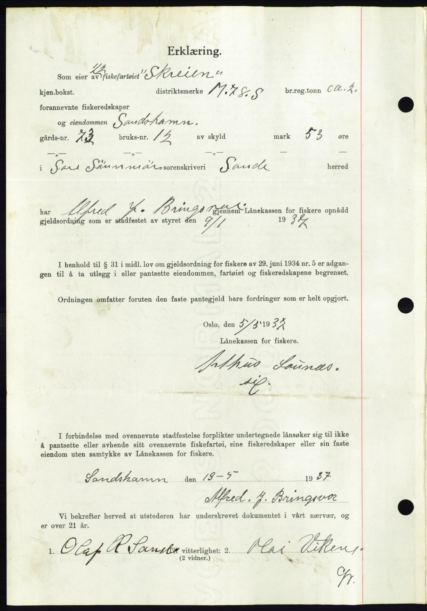 Søre Sunnmøre sorenskriveri, AV/SAT-A-4122/1/2/2C/L0063: Pantebok nr. 57, 1937-1937, Dagboknr: 830/1937