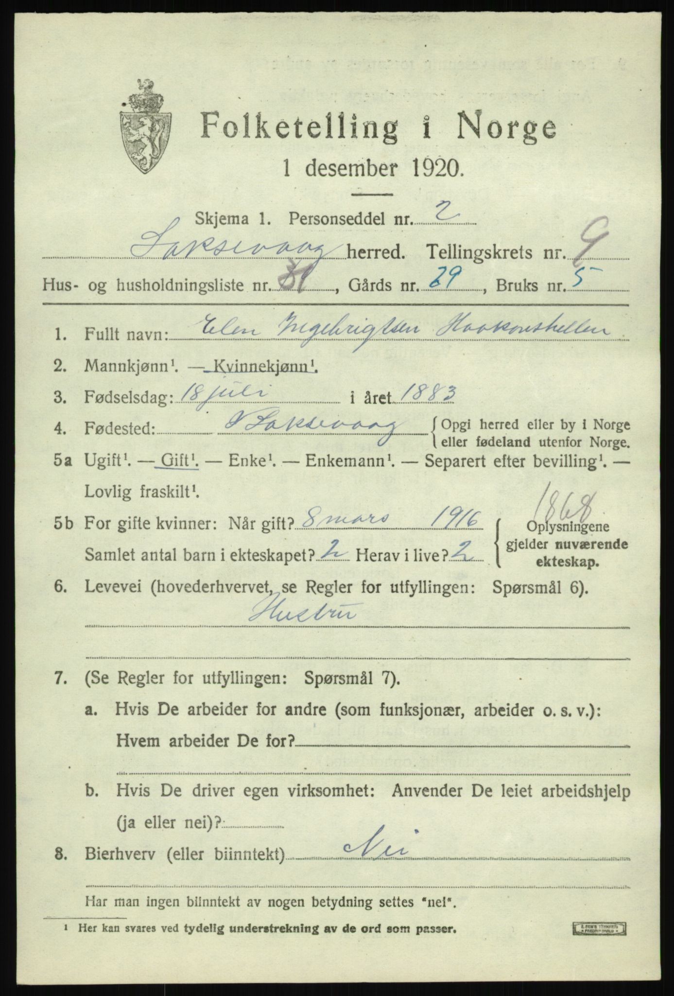 SAB, Folketelling 1920 for 1248 Laksevåg herred, 1920, s. 19832