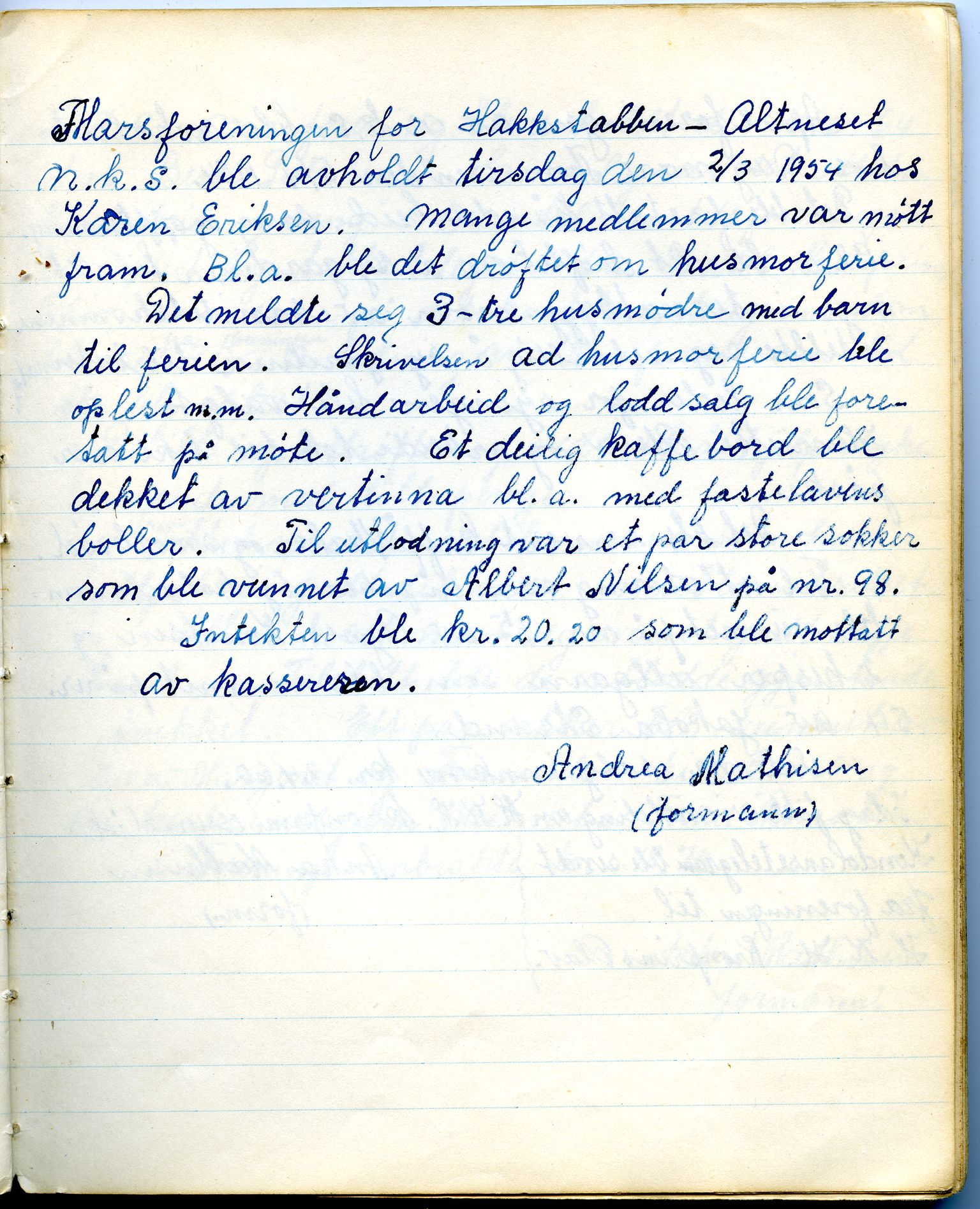 Hakkstabben-Altneset sanitetsforening, FMFB/A-1008/A/L0001: Møteprotokoll, 1947-1960