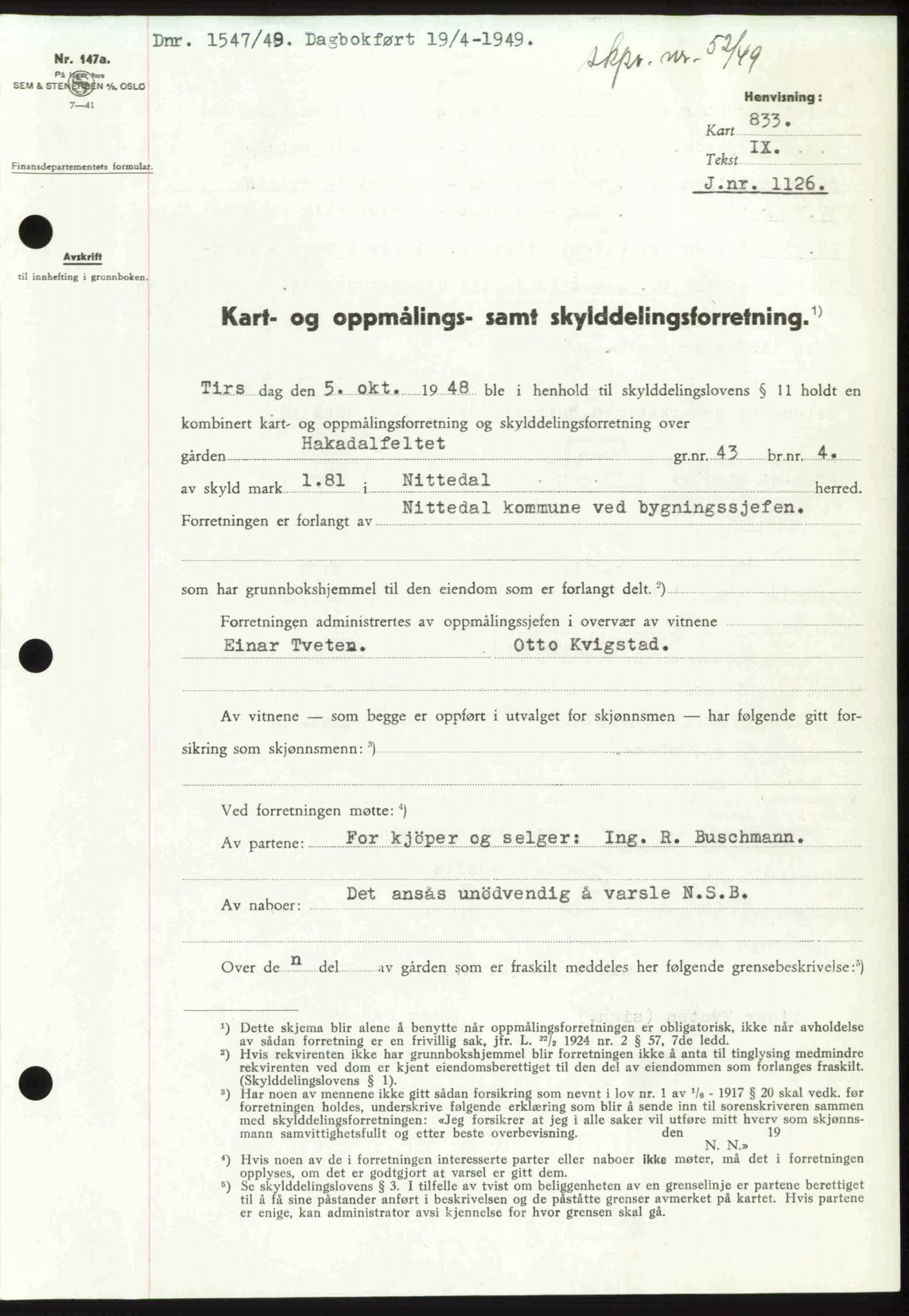Nedre Romerike sorenskriveri, AV/SAO-A-10469/G/Gb/Gbd/L0025: Pantebok nr. 25, 1949-1949, Dagboknr: 1547/1949