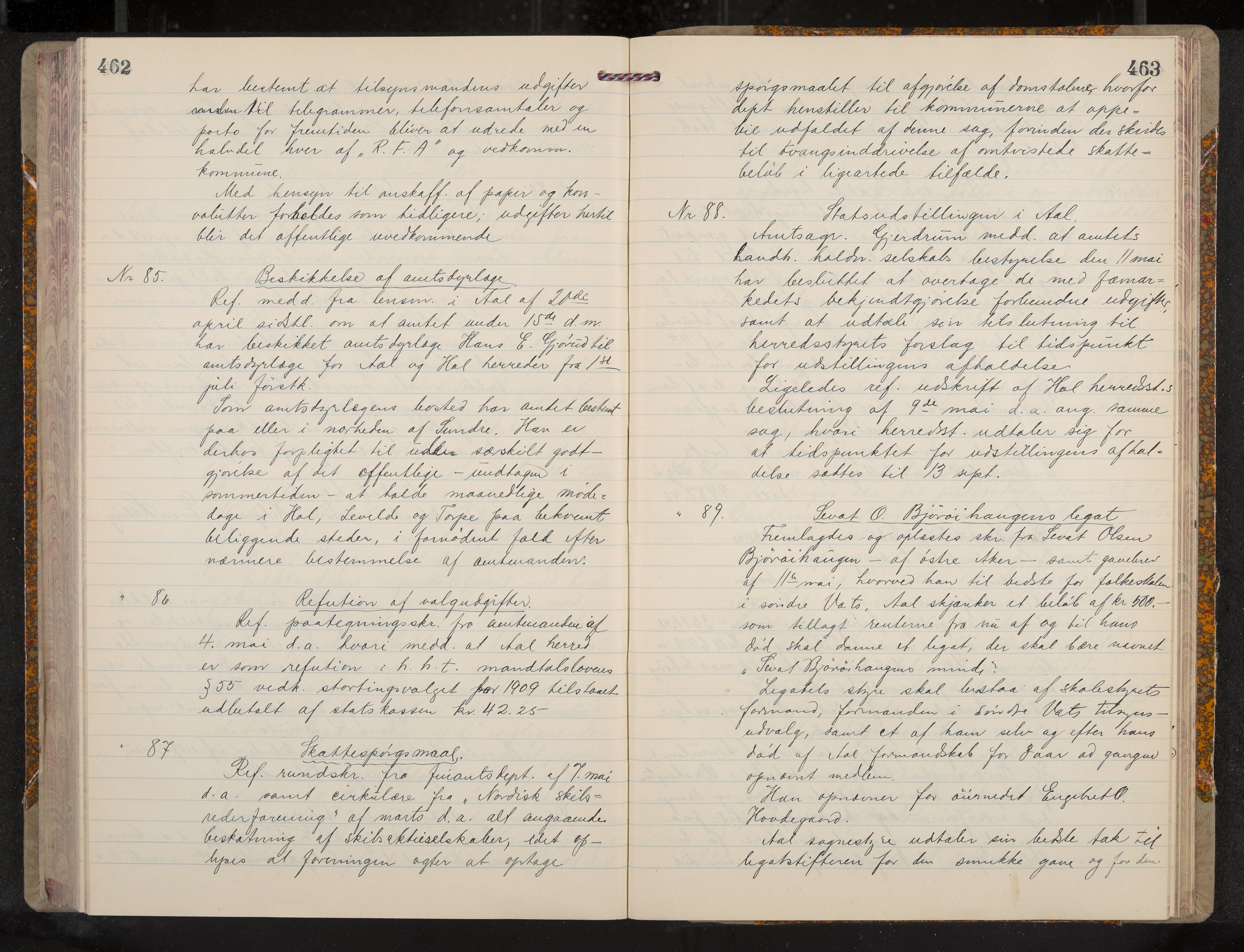 Ål formannskap og sentraladministrasjon, IKAK/0619021/A/Aa/L0005: Utskrift av møtebok, 1902-1910, s. 462-463