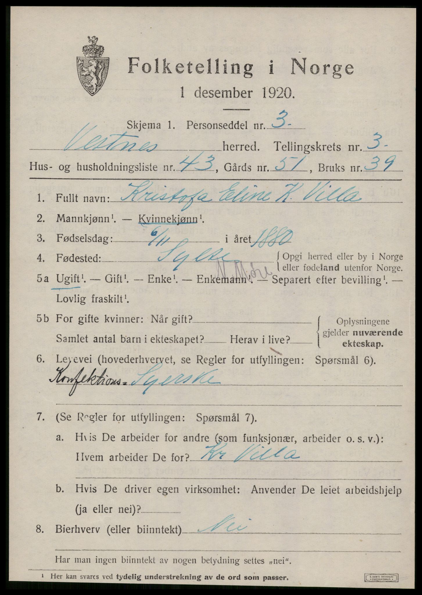SAT, Folketelling 1920 for 1535 Vestnes herred, 1920, s. 3119