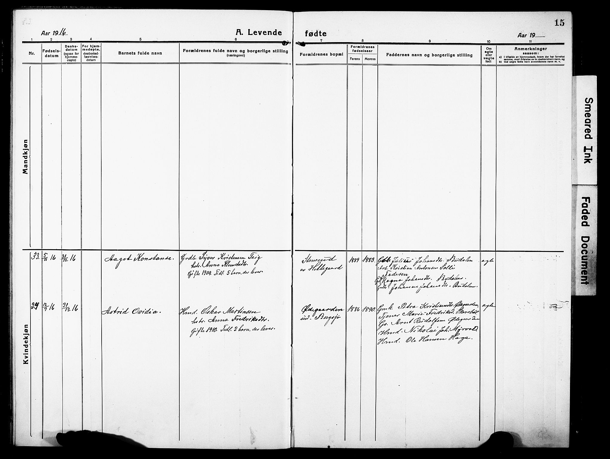 Høland prestekontor Kirkebøker, AV/SAO-A-10346a/G/Gb/L0002: Klokkerbok nr. II 2, 1915-1933, s. 15