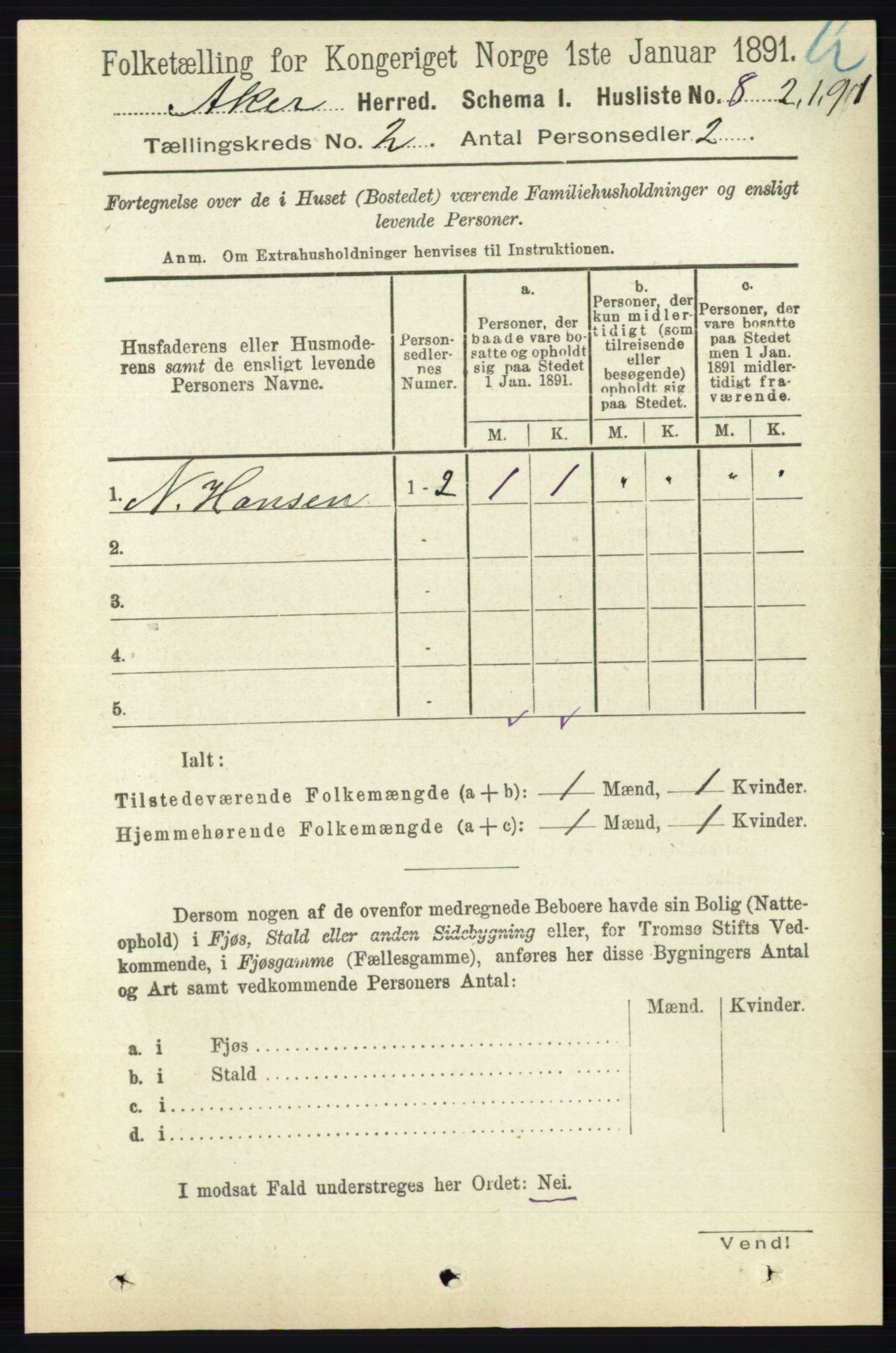 RA, Folketelling 1891 for 0218 Aker herred, 1891, s. 1186