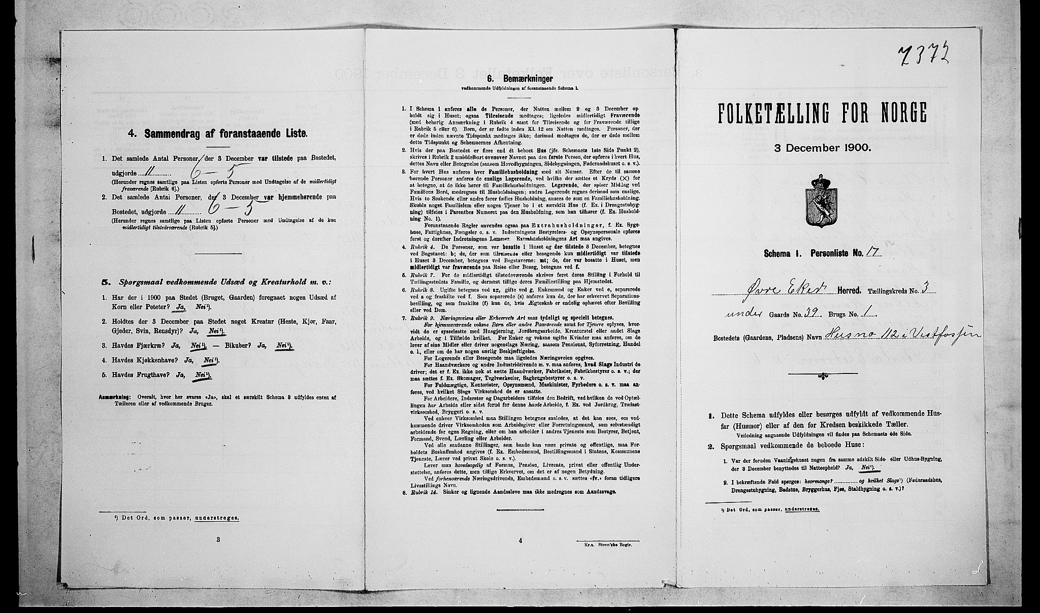 RA, Folketelling 1900 for 0624 Øvre Eiker herred, 1900, s. 519