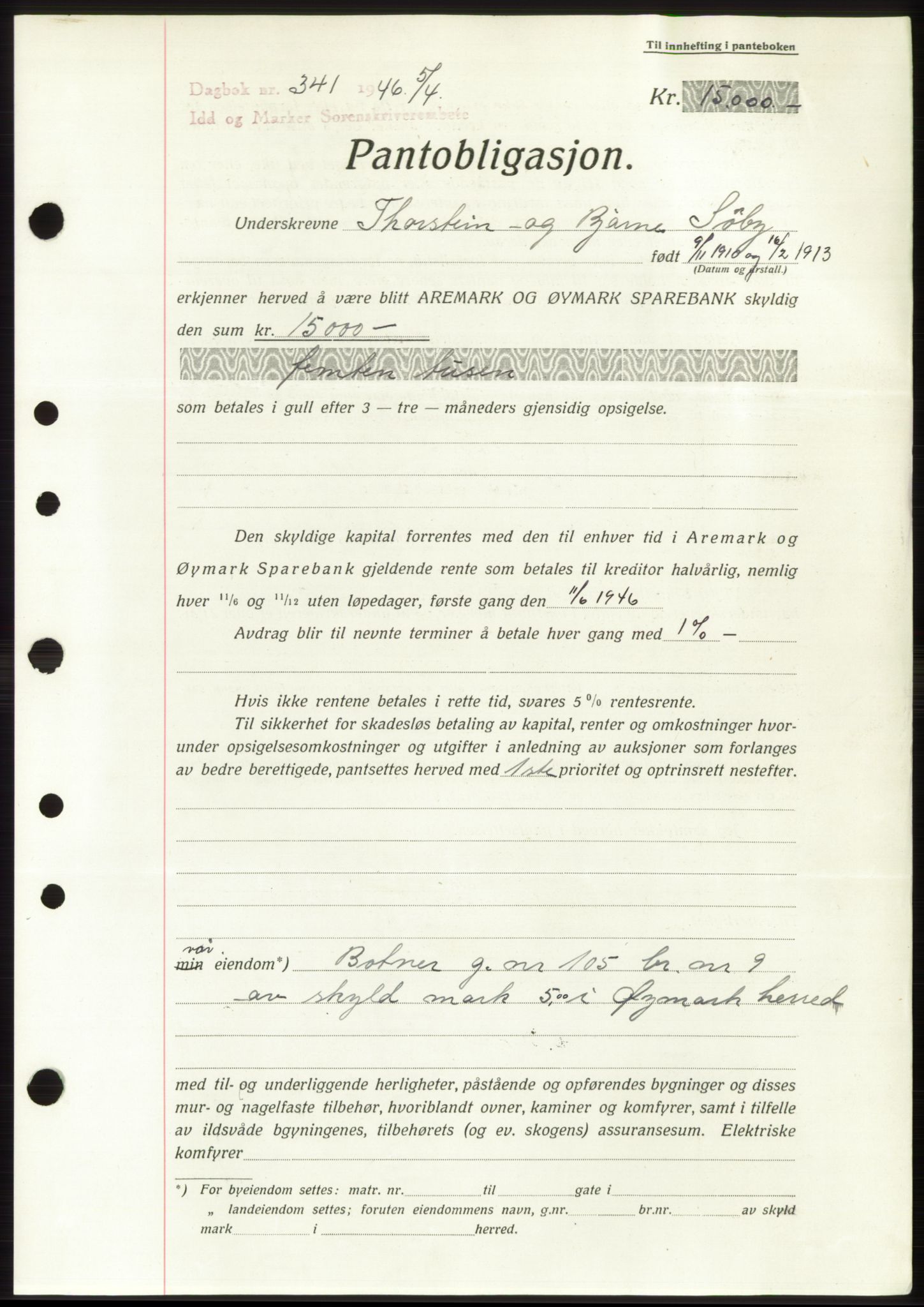 Idd og Marker sorenskriveri, SAO/A-10283/G/Gb/Gbc/L0003: Pantebok nr. B4-9b, 1946-1946, Tingl.dato: 05.04.1946