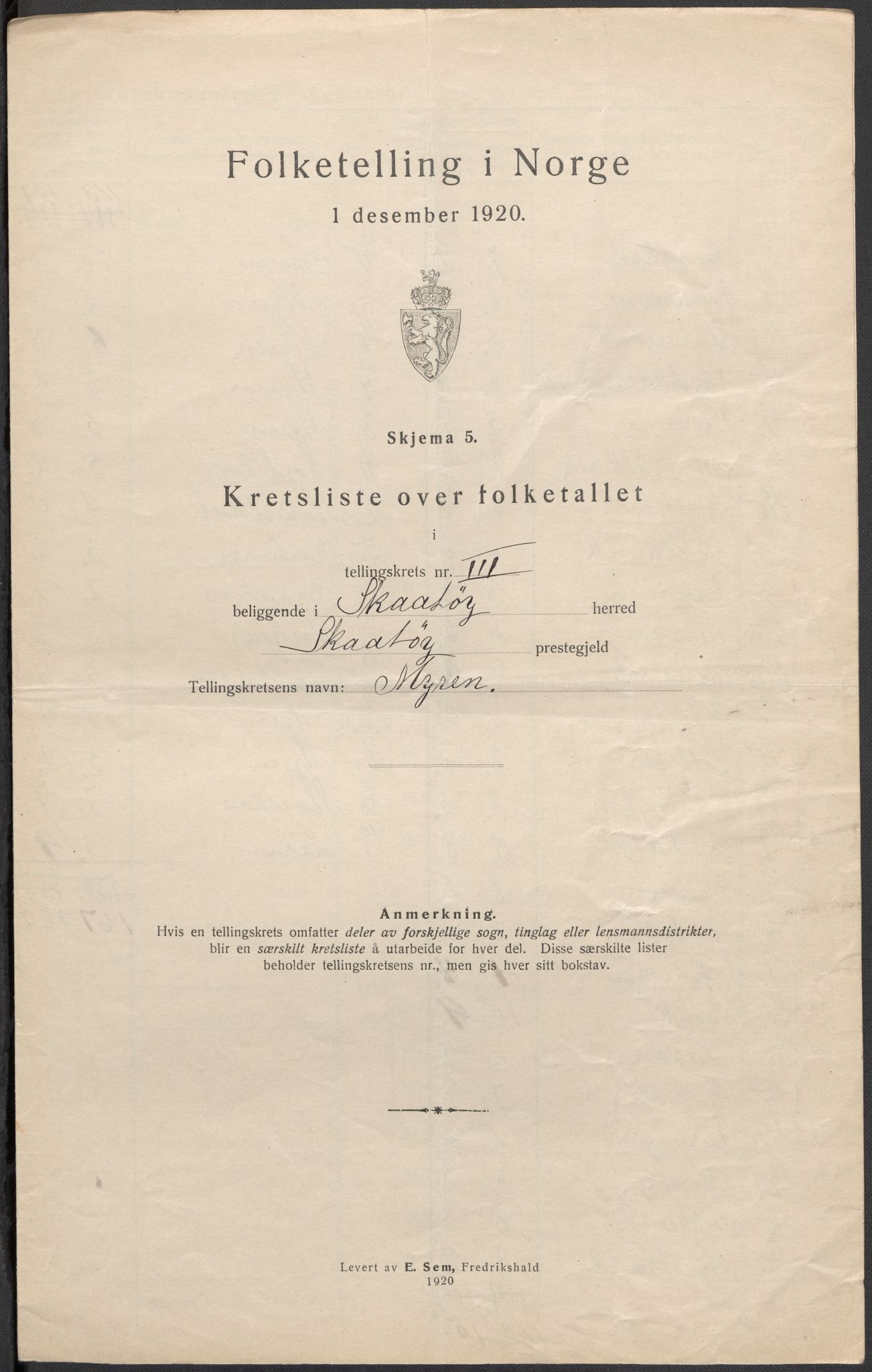 SAKO, Folketelling 1920 for 0815 Skåtøy herred, 1920, s. 11