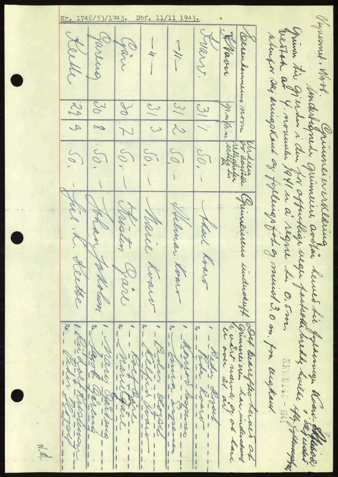 Salten sorenskriveri, SAT/A-4578/1/2/2C: Pantebok nr. A14-15, 1943-1945, Dagboknr: 1748/1943