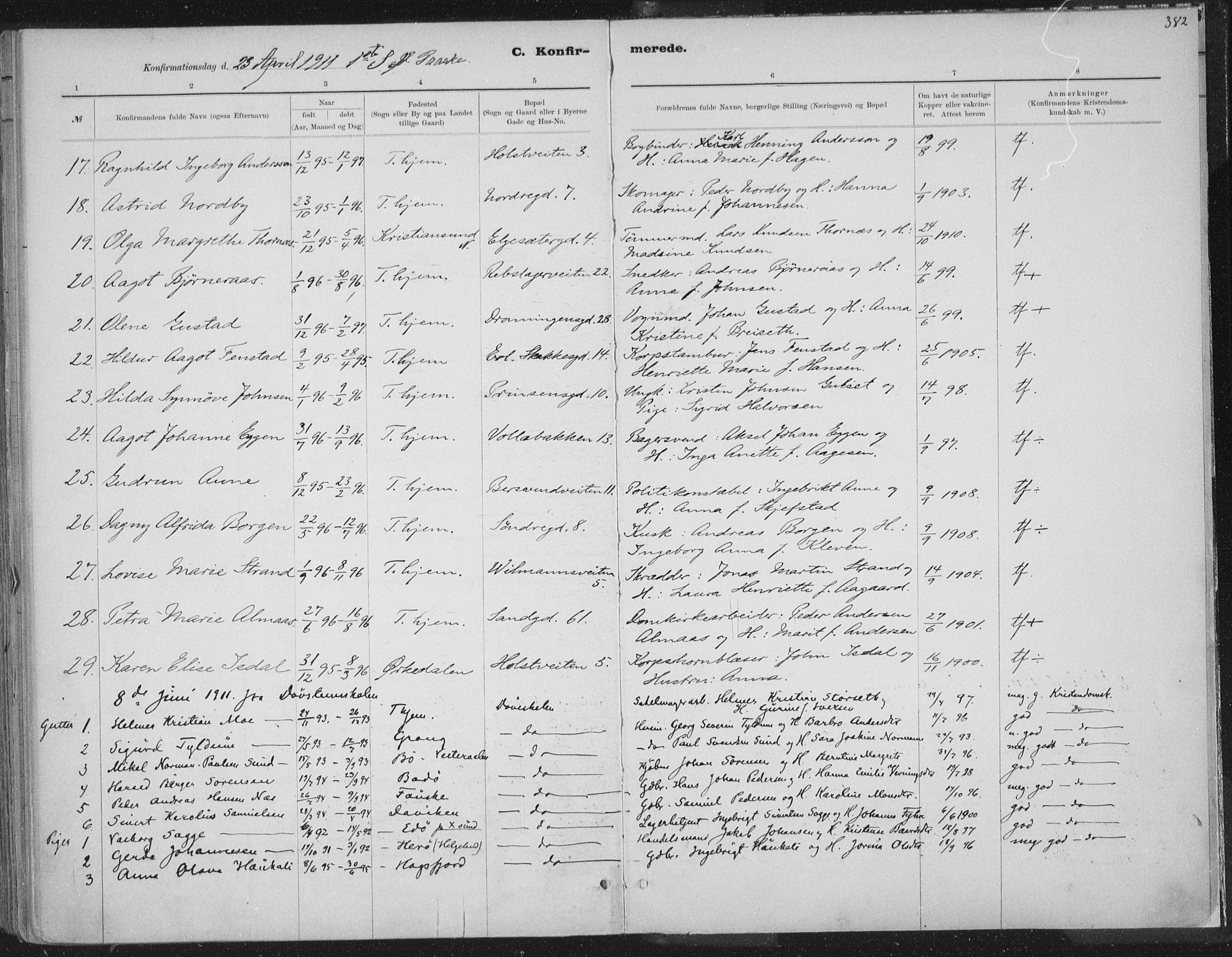 Ministerialprotokoller, klokkerbøker og fødselsregistre - Sør-Trøndelag, SAT/A-1456/601/L0062: Ministerialbok nr. 601A30, 1891-1911, s. 382