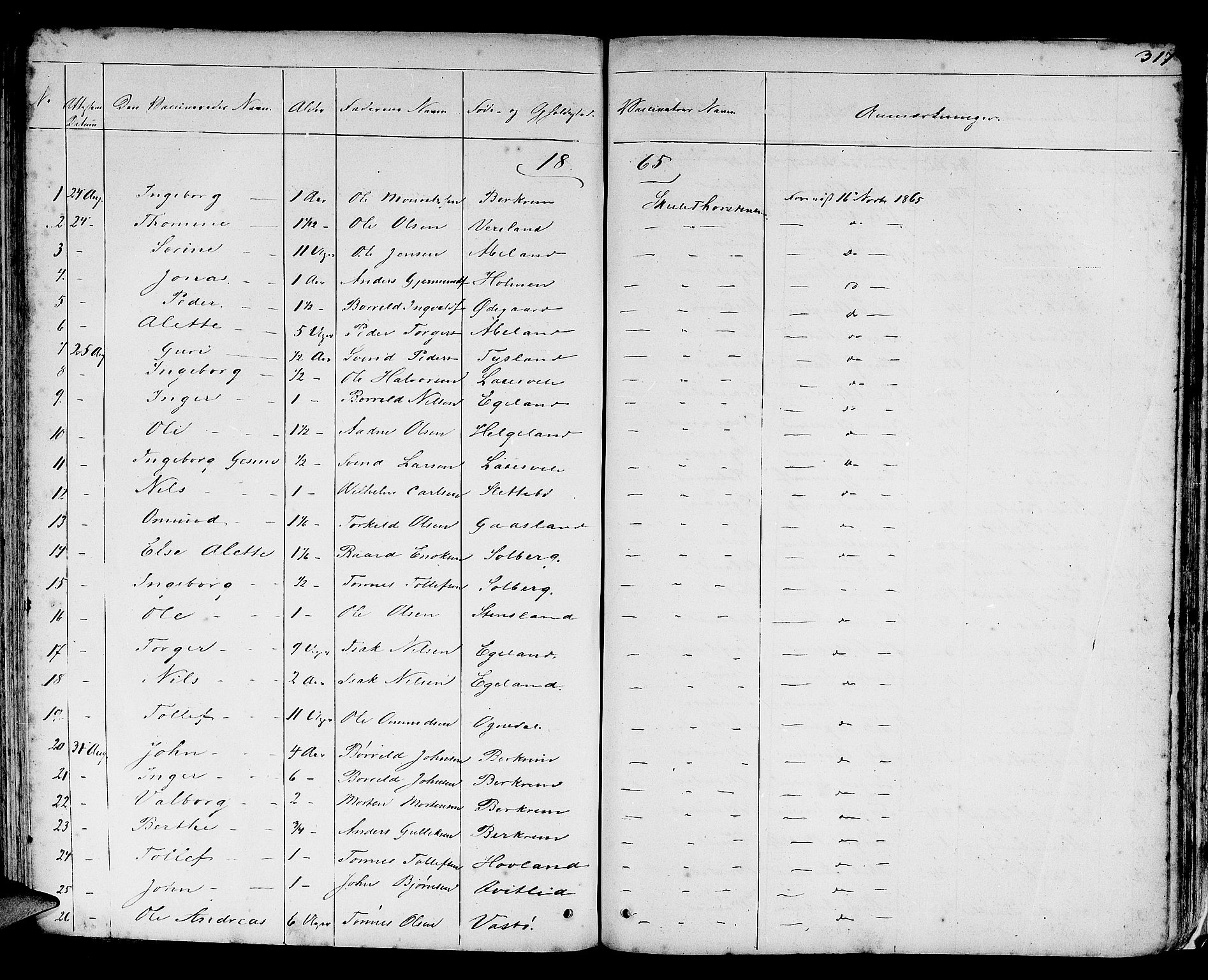 Helleland sokneprestkontor, AV/SAST-A-101810: Klokkerbok nr. B 3, 1847-1886, s. 317