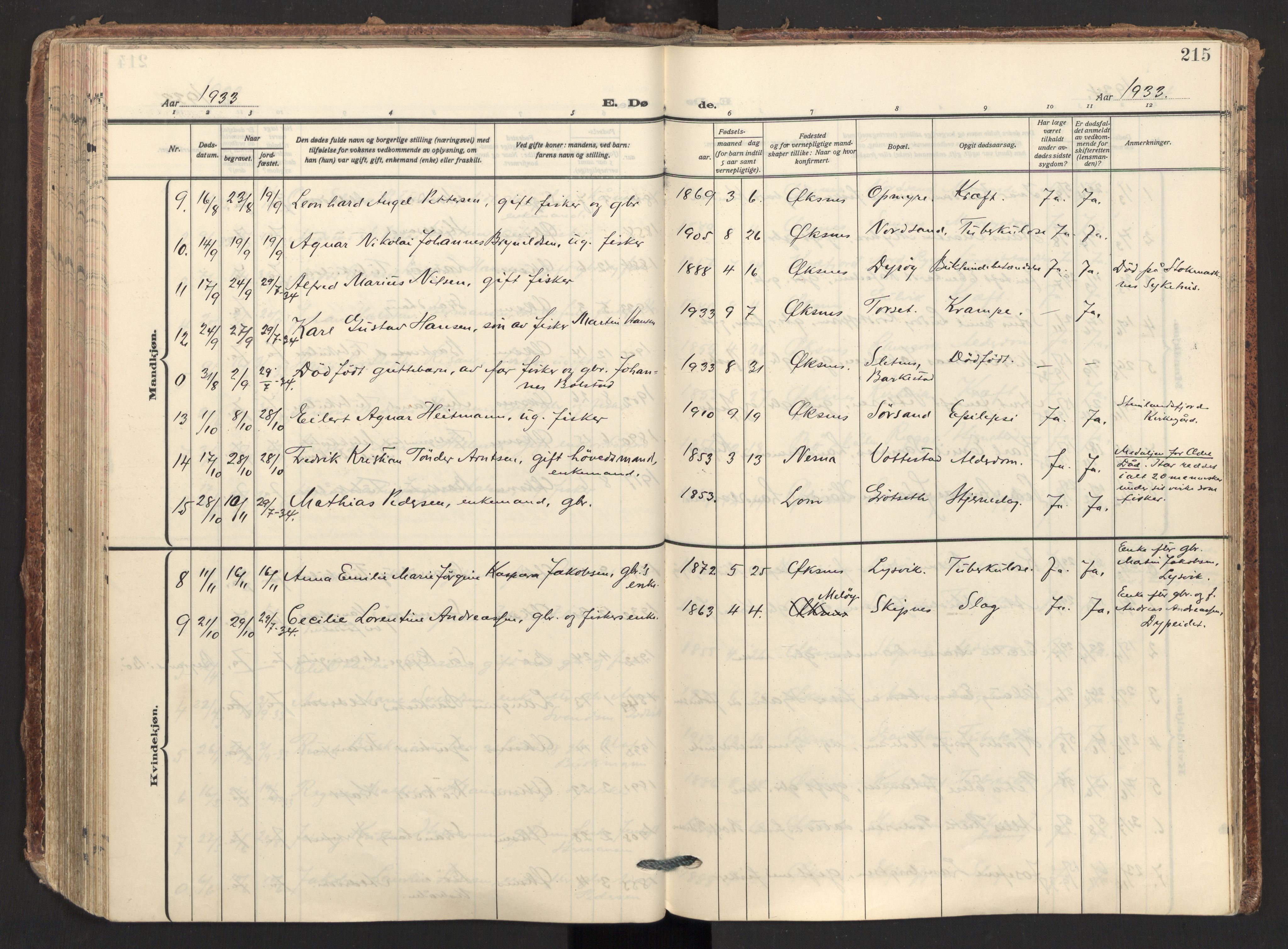 Ministerialprotokoller, klokkerbøker og fødselsregistre - Nordland, AV/SAT-A-1459/893/L1344: Ministerialbok nr. 893A16, 1929-1946, s. 215