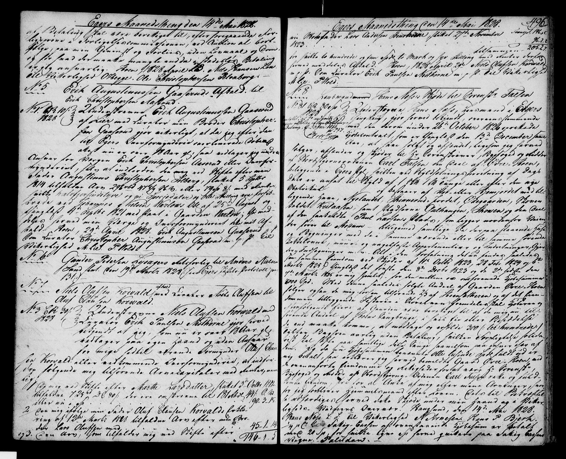 Eiker, Modum og Sigdal sorenskriveri, SAKO/A-123/G/Ga/Gaa/L0008b: Pantebok nr. I 8b, 1828-1830, s. 496