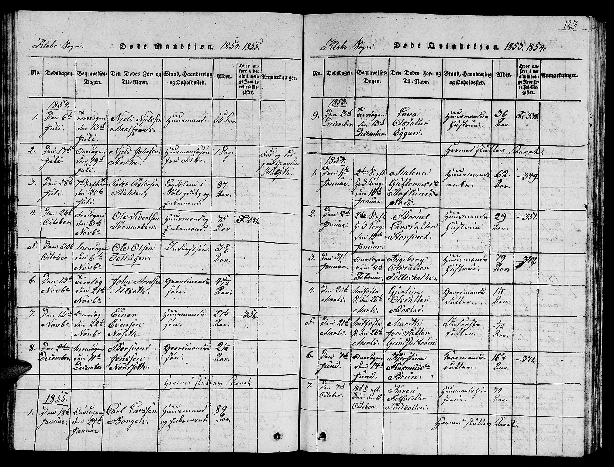 Ministerialprotokoller, klokkerbøker og fødselsregistre - Sør-Trøndelag, AV/SAT-A-1456/618/L0450: Klokkerbok nr. 618C01, 1816-1865, s. 123