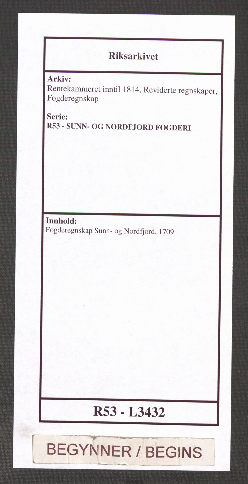 Rentekammeret inntil 1814, Reviderte regnskaper, Fogderegnskap, AV/RA-EA-4092/R53/L3432: Fogderegnskap Sunn- og Nordfjord, 1709, s. 1