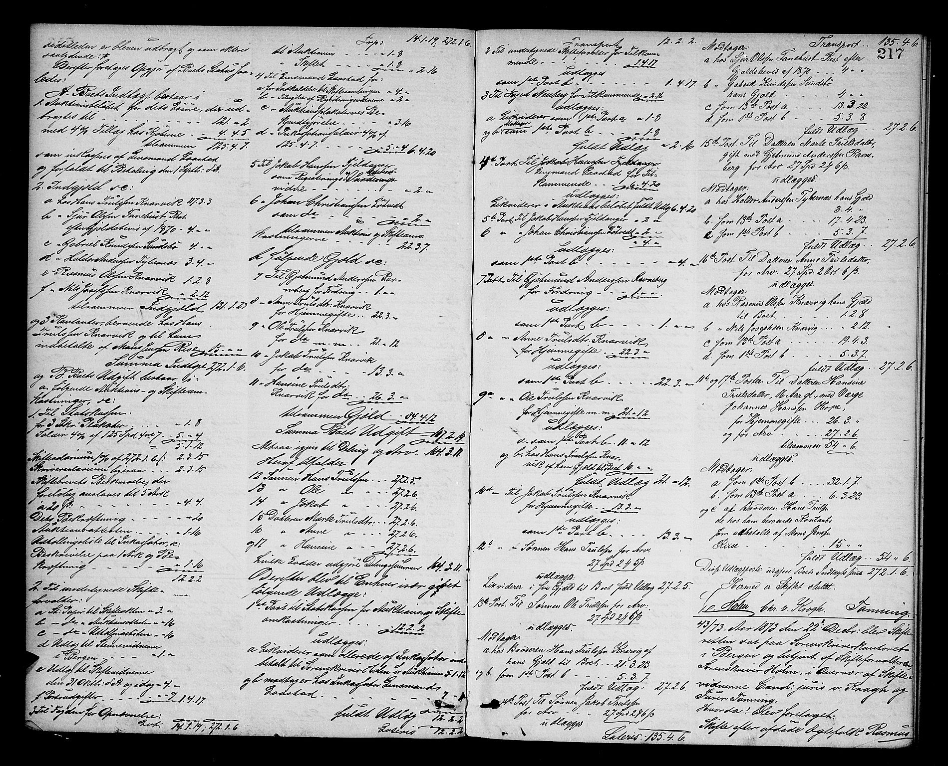 Nordhordland sorenskrivar, AV/SAB-A-2901/1/H/Hd/Hda/L0007: Skifteutlodningsprotokollar, 1869-1874, s. 216b-217a