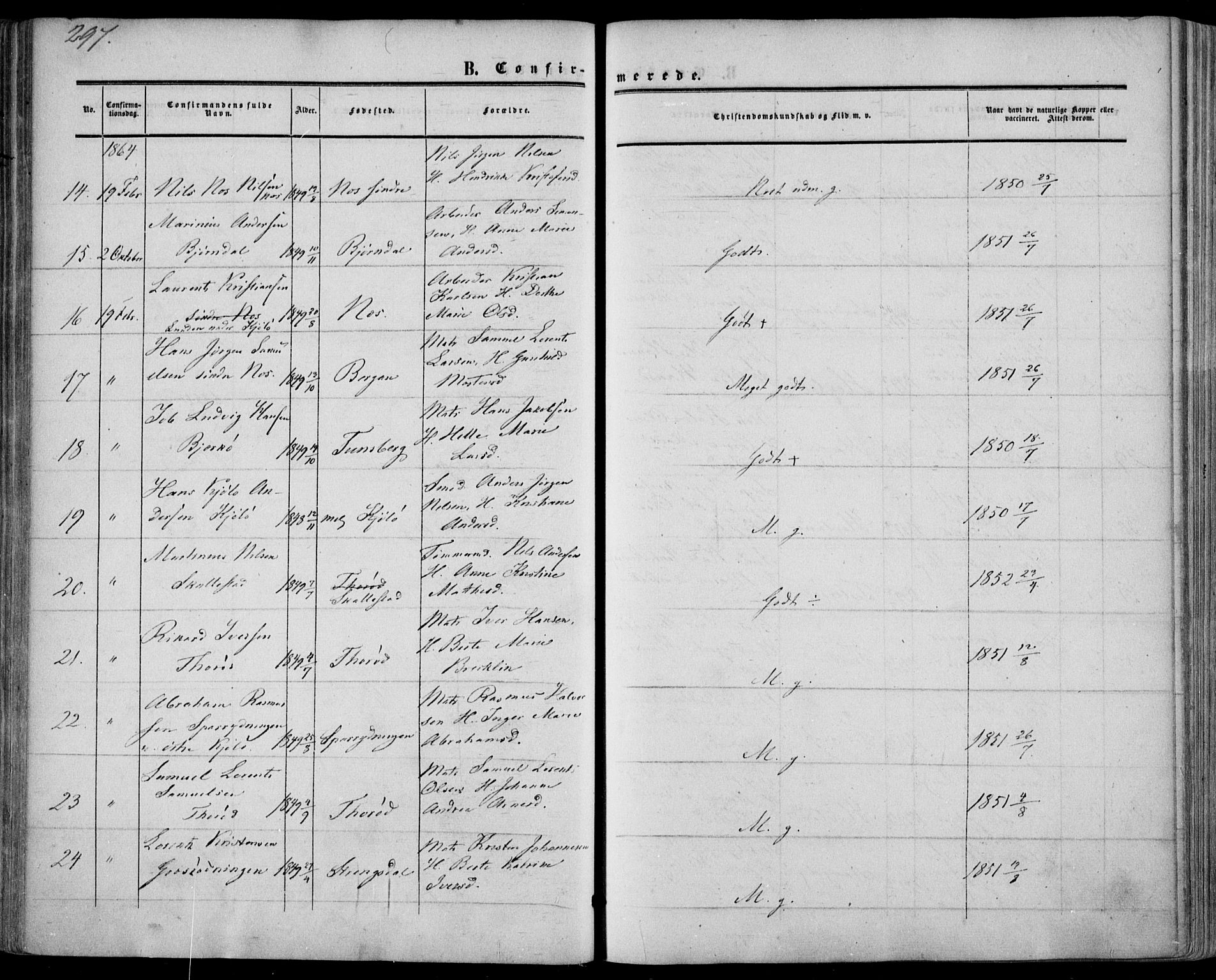 Nøtterøy kirkebøker, AV/SAKO-A-354/F/Fa/L0006: Ministerialbok nr. I 6, 1852-1864, s. 297