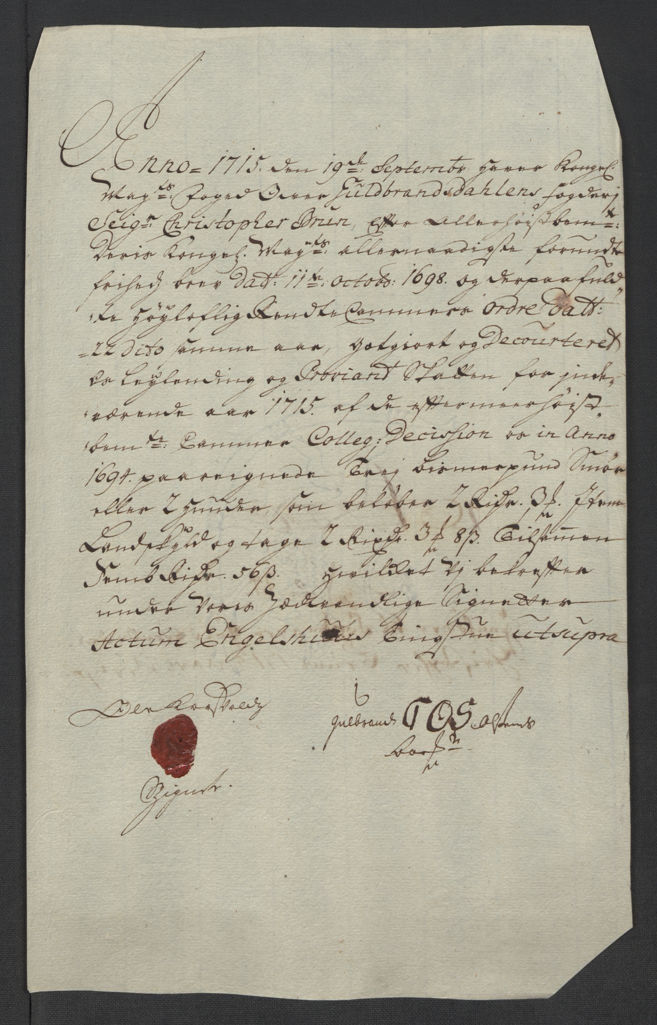 Rentekammeret inntil 1814, Reviderte regnskaper, Fogderegnskap, RA/EA-4092/R17/L1184: Fogderegnskap Gudbrandsdal, 1715, s. 206