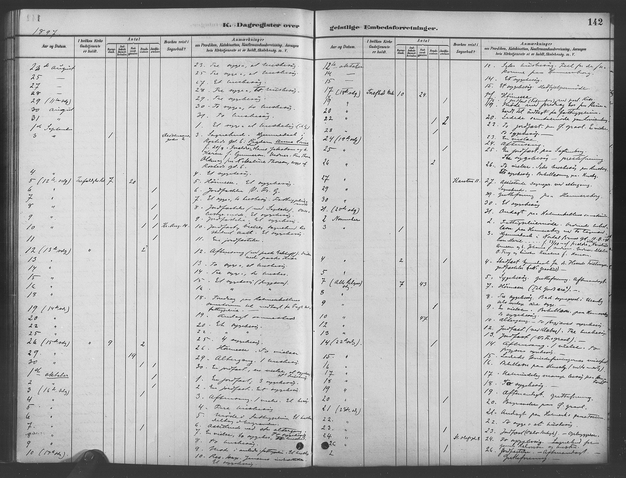 Trefoldighet prestekontor Kirkebøker, AV/SAO-A-10882/I/Ia/L0003: Dagsregister nr. 3, 1881-1901, s. 142