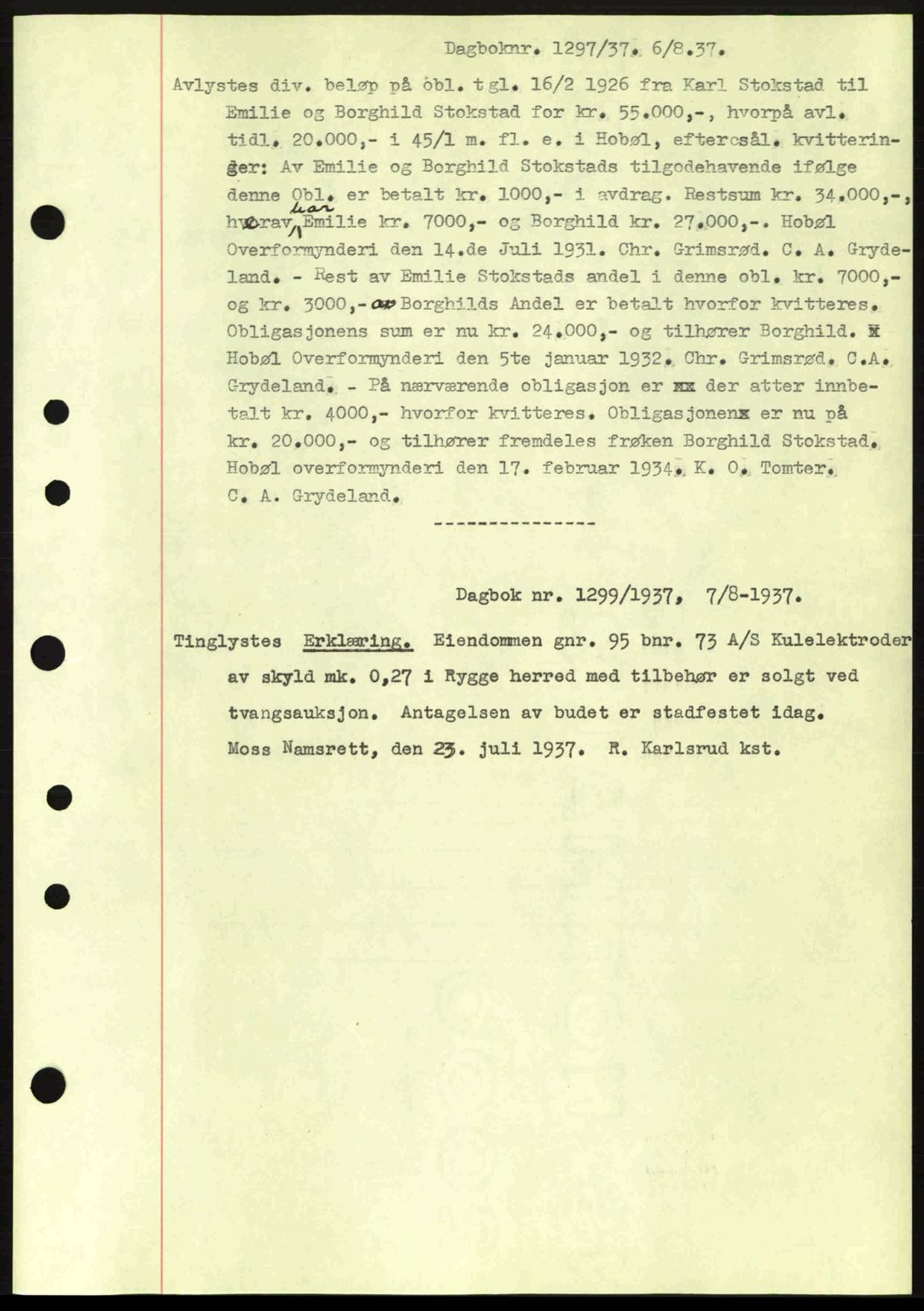 Moss sorenskriveri, SAO/A-10168: Pantebok nr. B3, 1937-1937, Dagboknr: 1297/1937