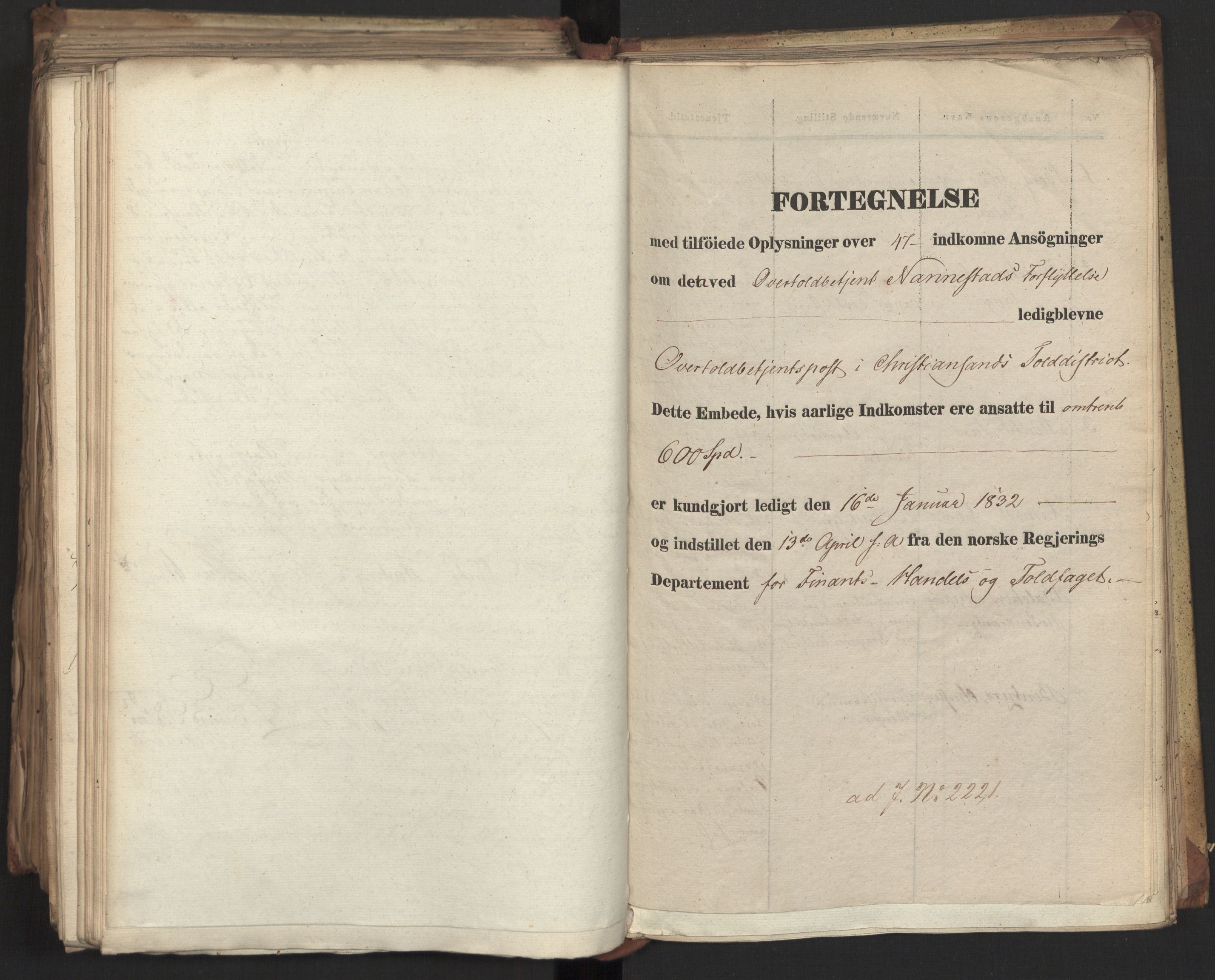 Statsrådsavdelingen i Stockholm, AV/RA-S-1003/D/Da/L0077: Regjeringsinnstillinger nr. 2100-2259, 1832, s. 462