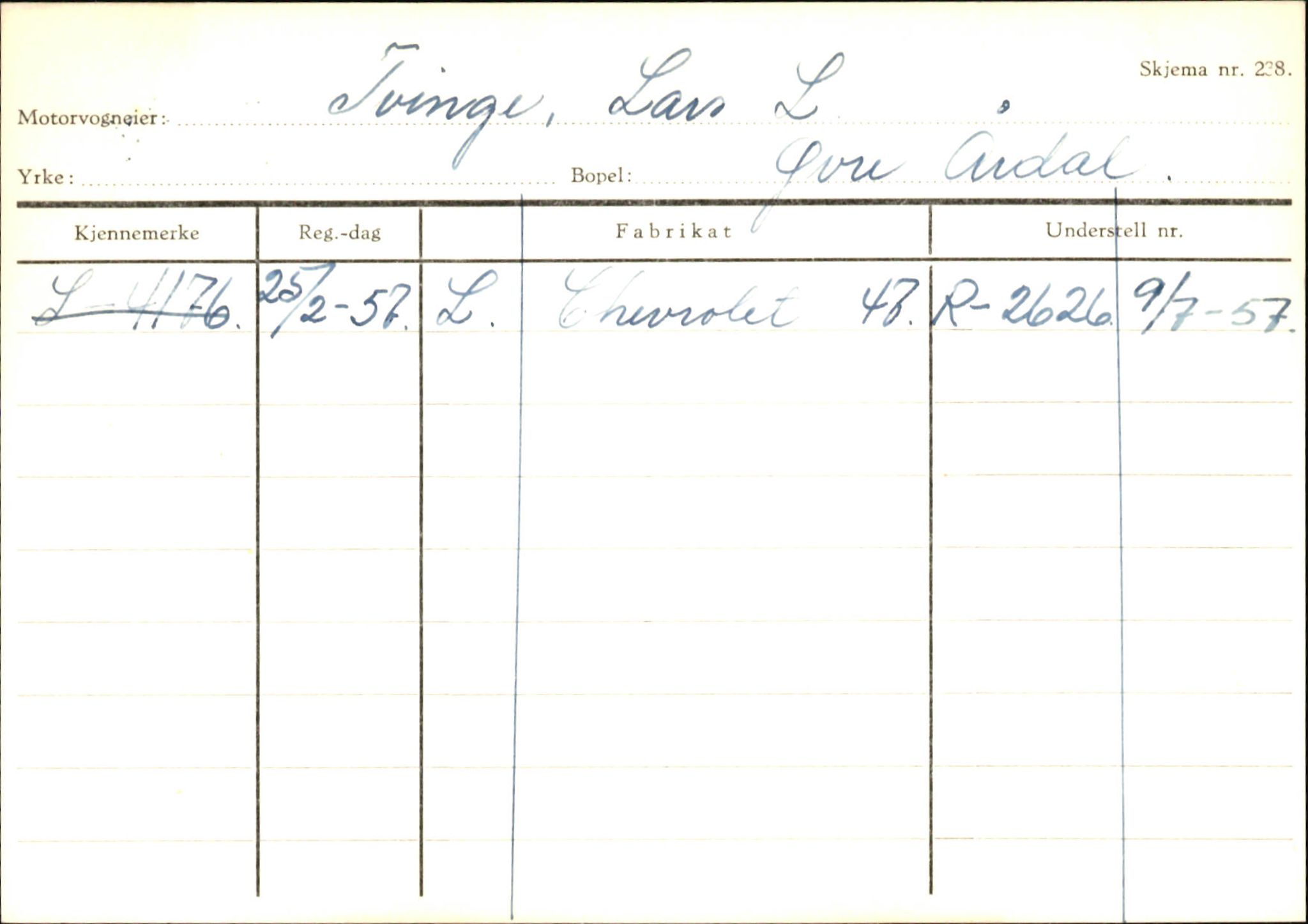 Statens vegvesen, Sogn og Fjordane vegkontor, SAB/A-5301/4/F/L0146: Registerkort Årdal R-Å samt diverse kort, 1945-1975, s. 1007