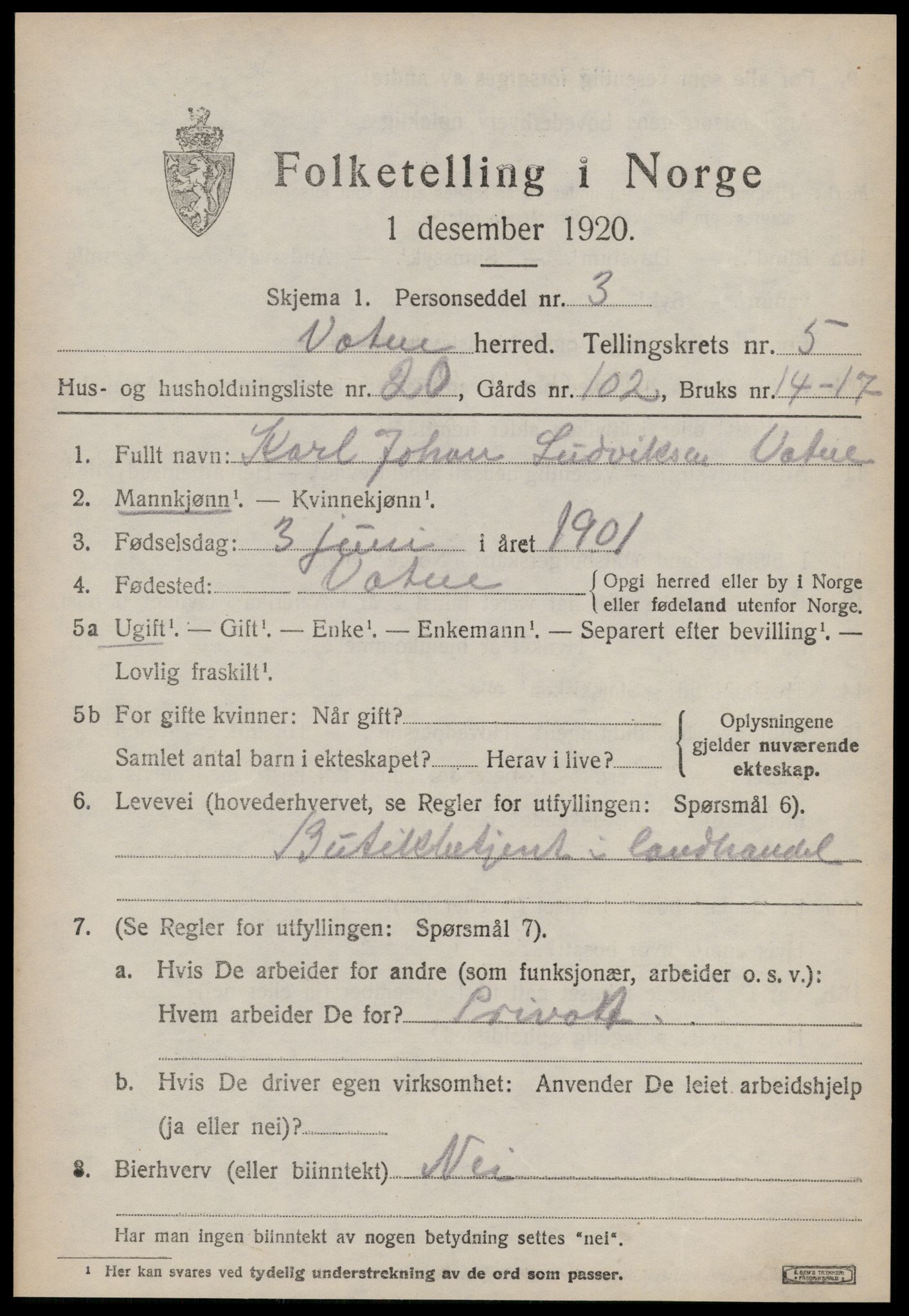 SAT, Folketelling 1920 for 1530 Vatne herred, 1920, s. 2416