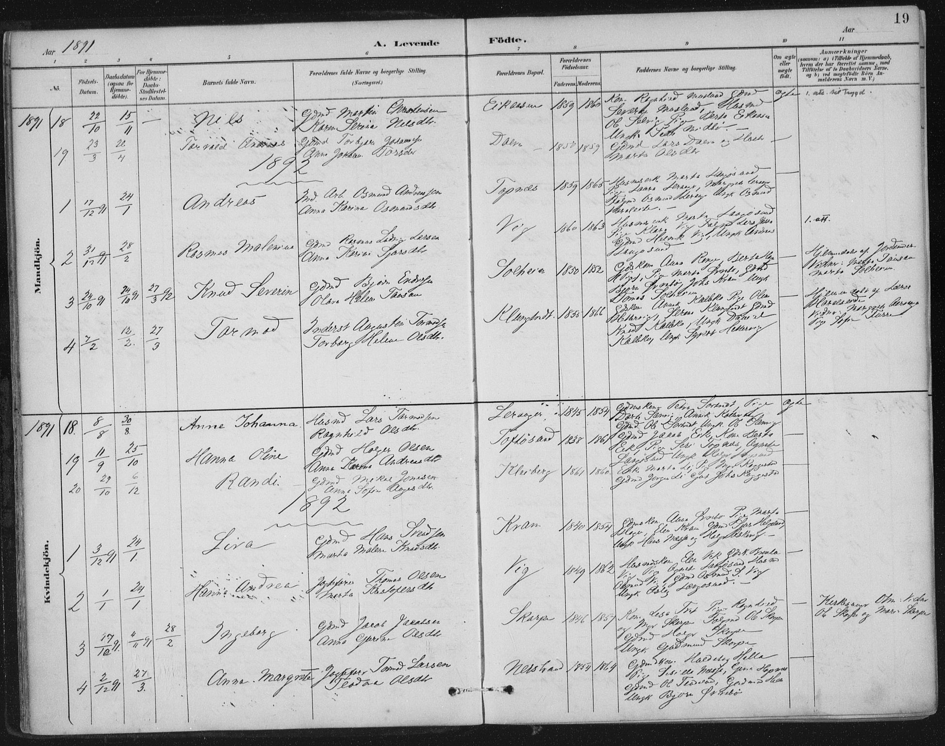 Nedstrand sokneprestkontor, AV/SAST-A-101841/01/IV: Ministerialbok nr. A 12, 1887-1915, s. 19