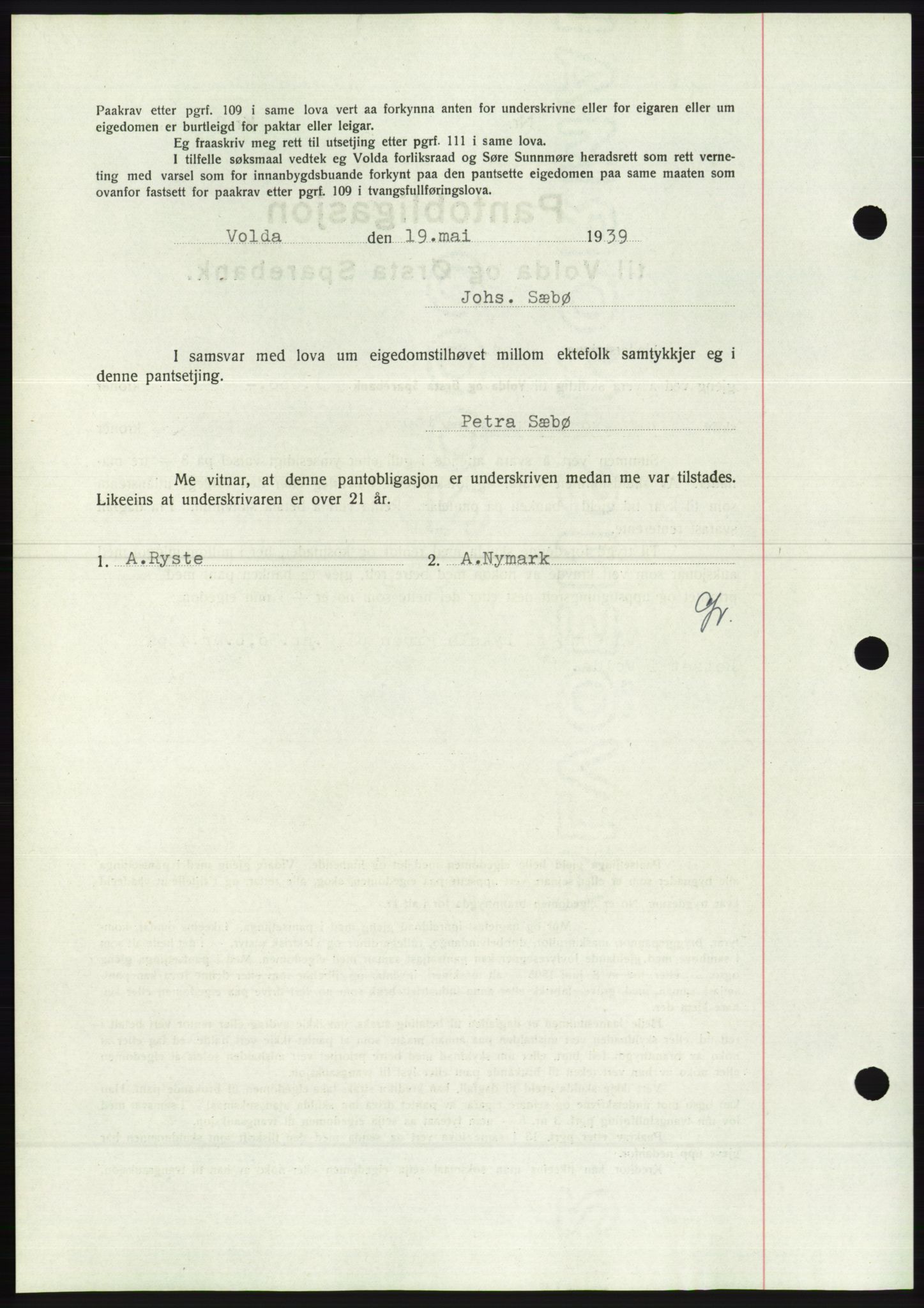 Søre Sunnmøre sorenskriveri, AV/SAT-A-4122/1/2/2C/L0068: Pantebok nr. 62, 1939-1939, Dagboknr: 774/1939