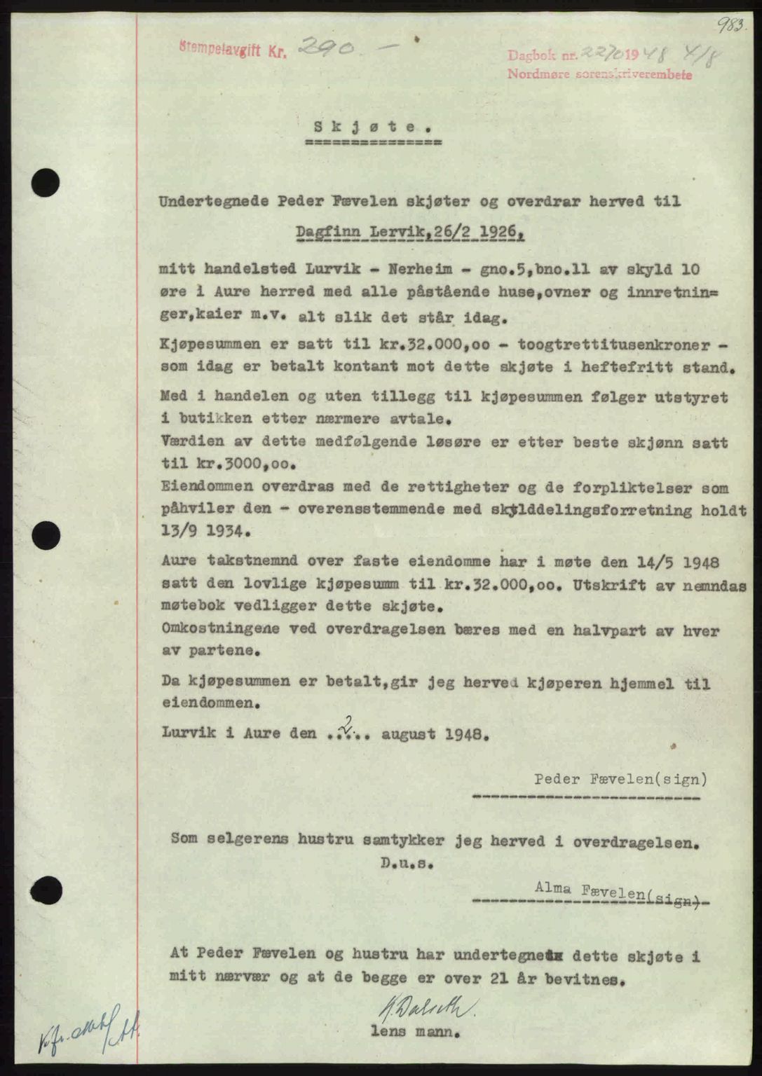 Nordmøre sorenskriveri, SAT/A-4132/1/2/2Ca: Pantebok nr. A108, 1948-1948, Dagboknr: 2270/1948