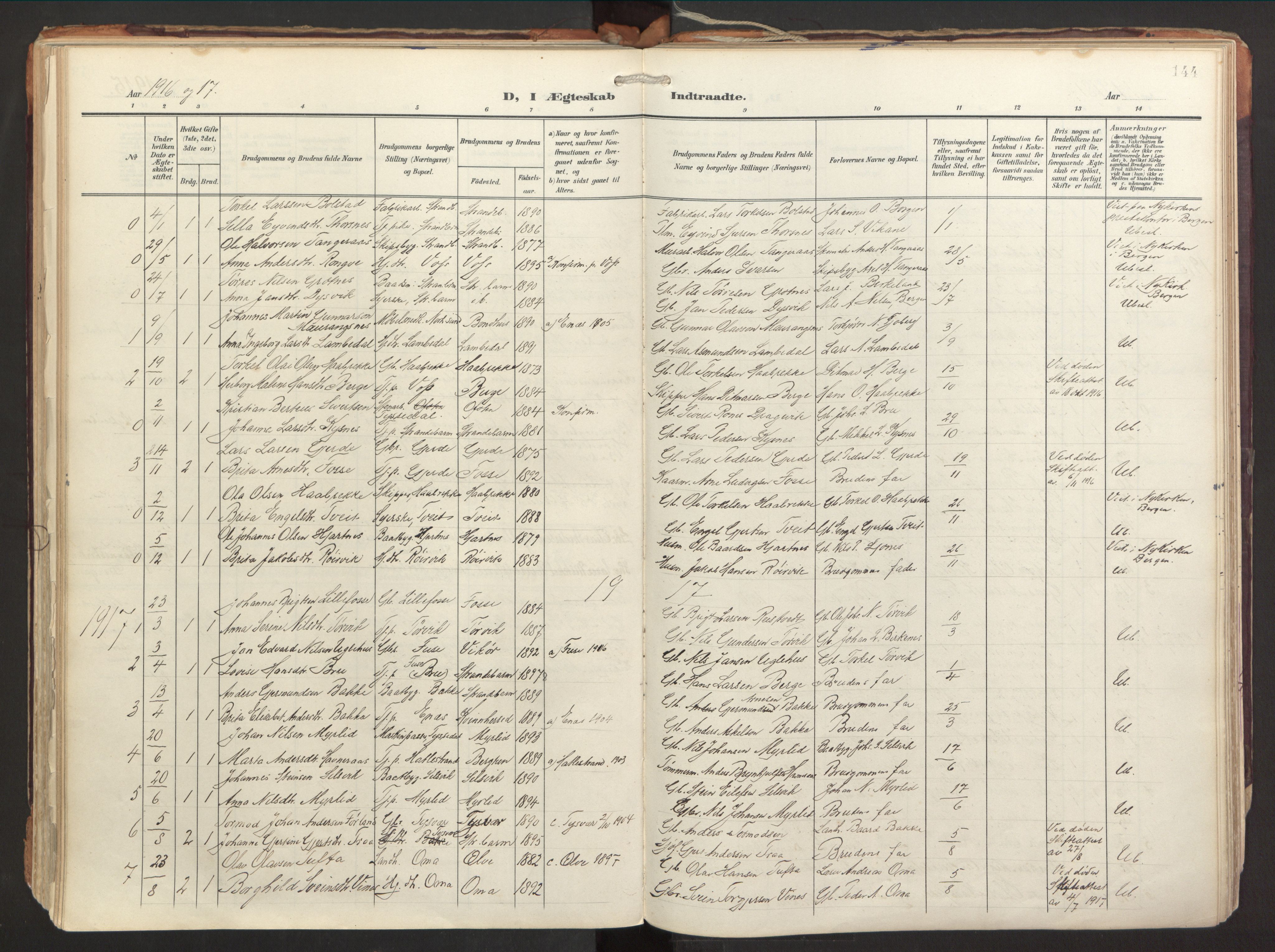 Strandebarm sokneprestembete, SAB/A-78401/H/Haa: Ministerialbok nr. B 2, 1909-1941, s. 144