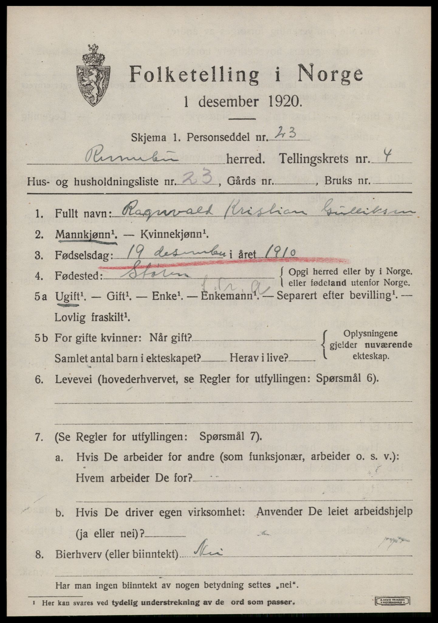 SAT, Folketelling 1920 for 1635 Rennebu herred, 1920, s. 2844