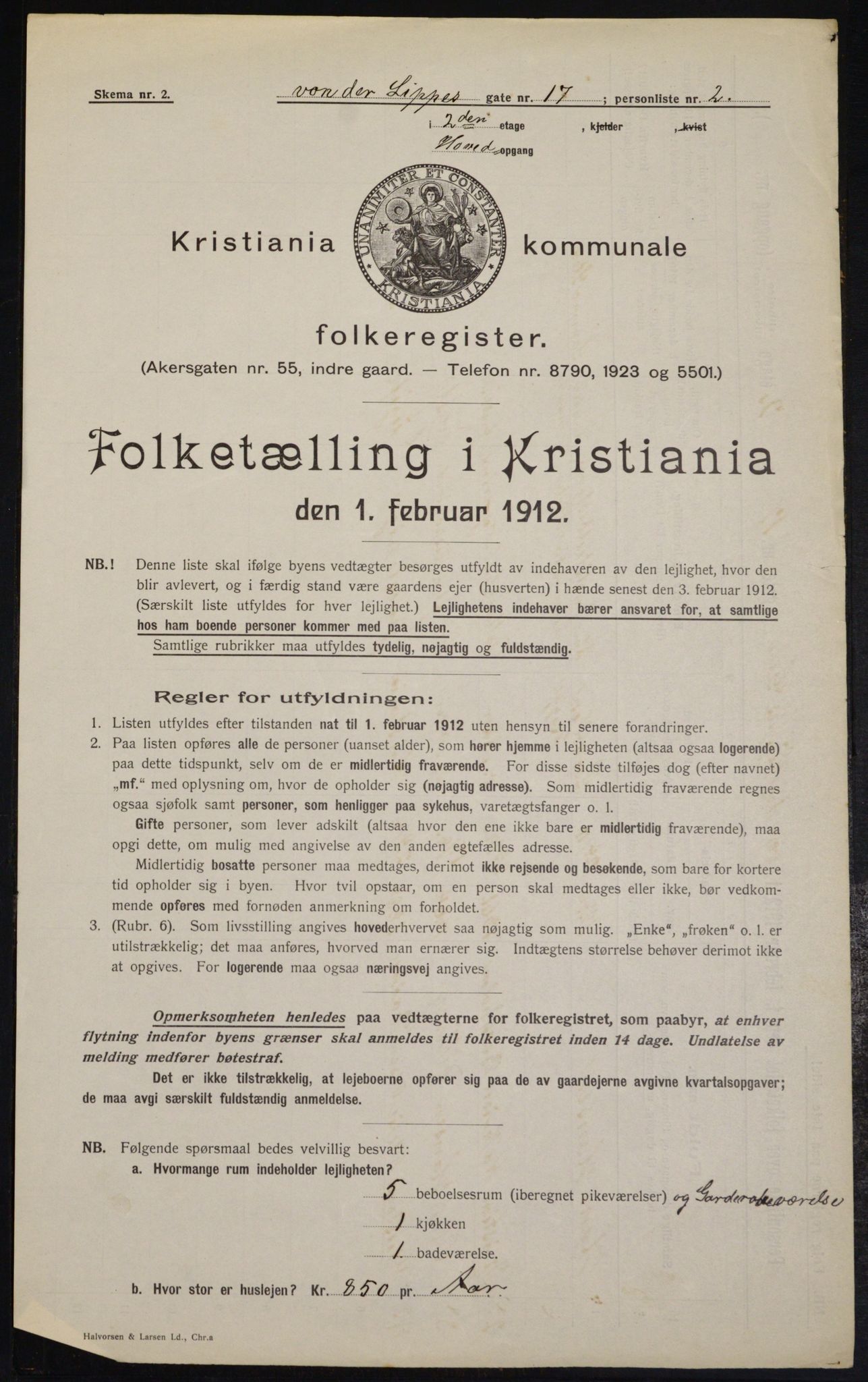 OBA, Kommunal folketelling 1.2.1912 for Kristiania, 1912, s. 125379