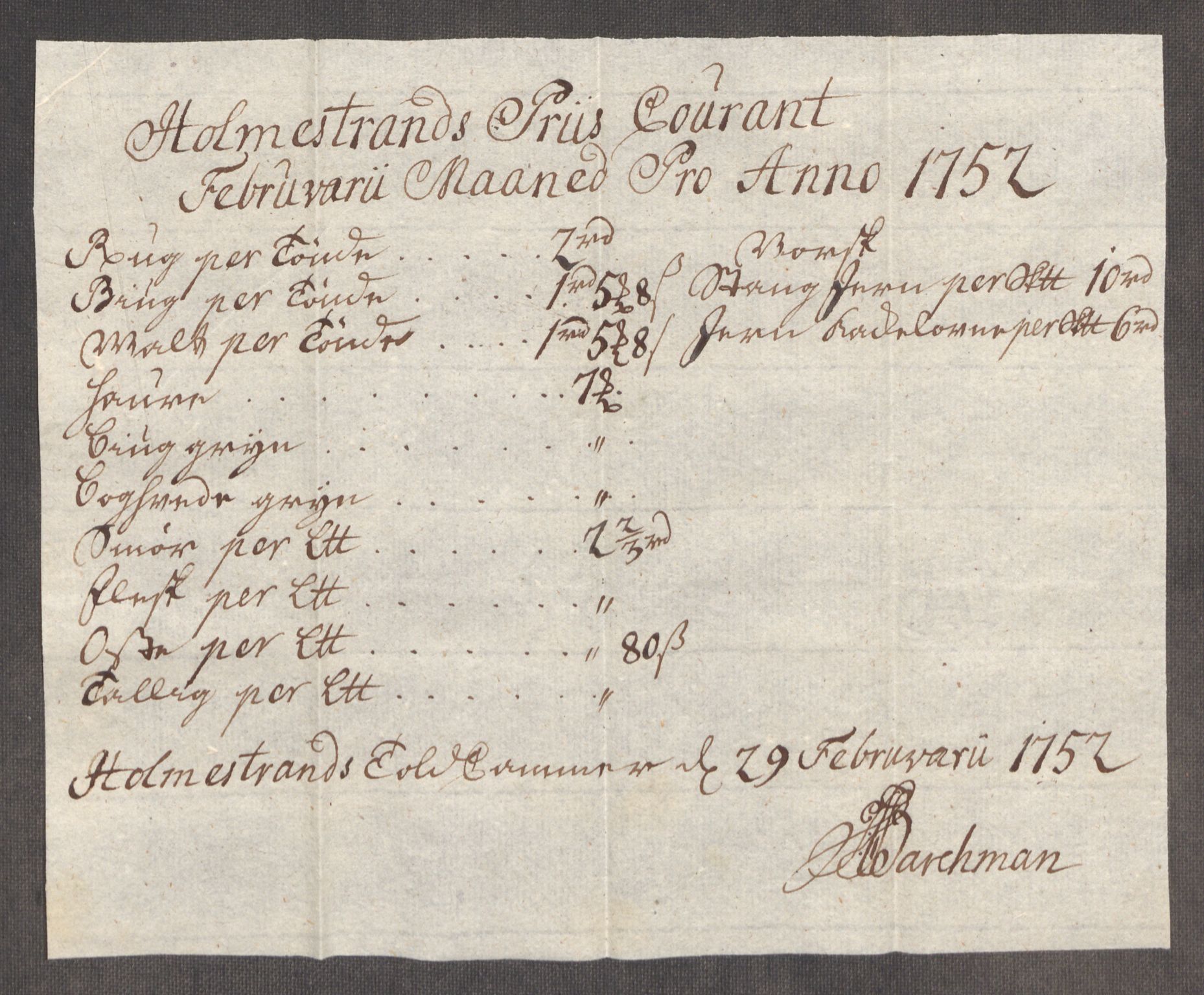 Rentekammeret inntil 1814, Realistisk ordnet avdeling, RA/EA-4070/Oe/L0004: [Ø1]: Priskuranter, 1749-1752, s. 868