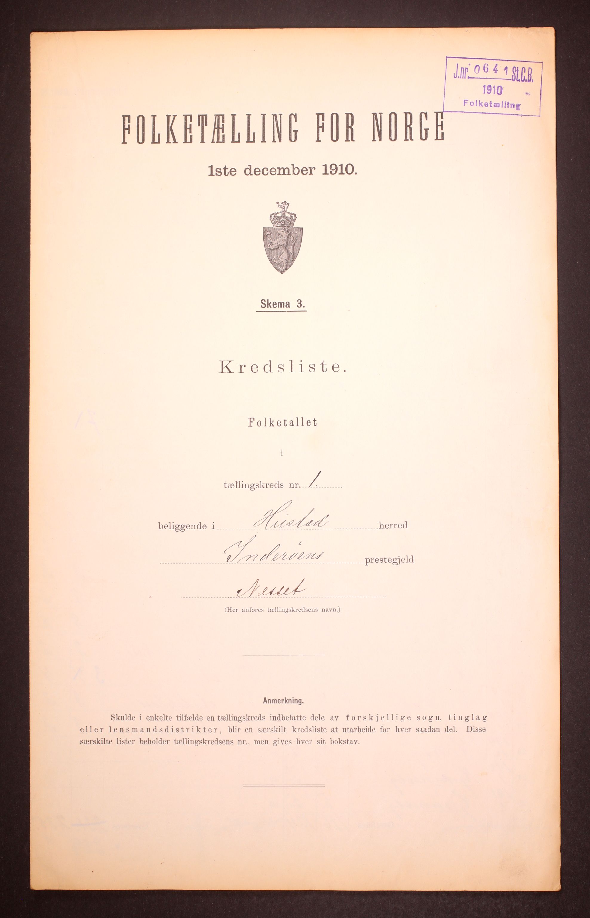 RA, Folketelling 1910 for 1728 Hustad (Sandvollan) herred, 1910, s. 4