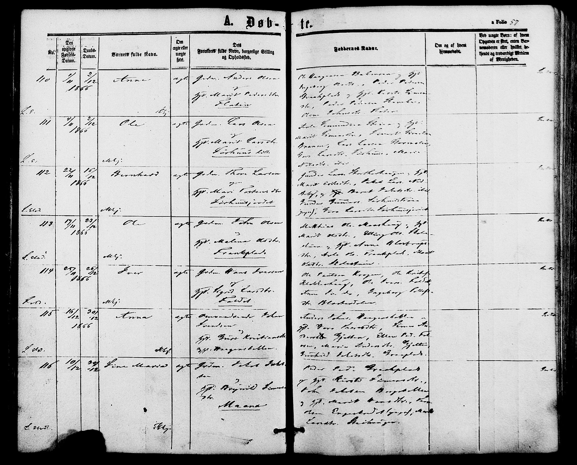 Alvdal prestekontor, AV/SAH-PREST-060/H/Ha/Haa/L0001: Ministerialbok nr. 1, 1863-1882, s. 57