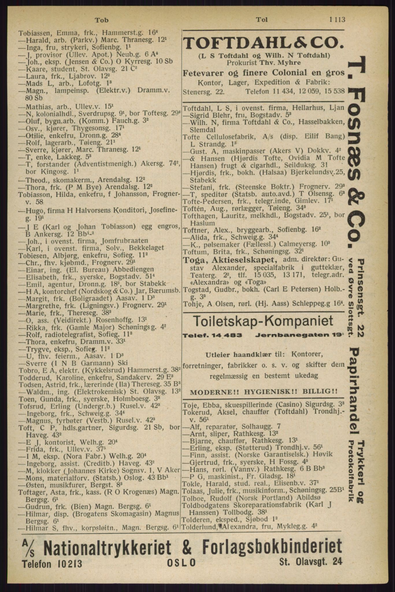 Kristiania/Oslo adressebok, PUBL/-, 1927, s. 1113